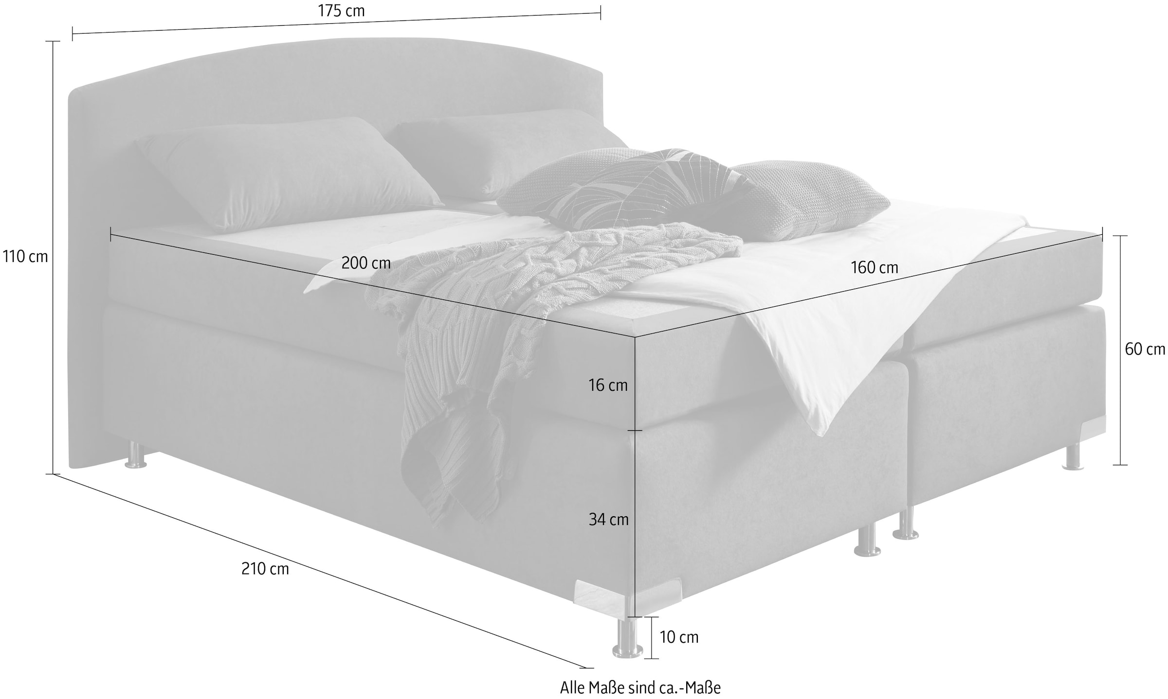 Westfalia Schlafkomfort Boxspringbett »Amsterdam in den Breiten 160x200, 180x200cm & 200x200cm« Optional mit Topper, 