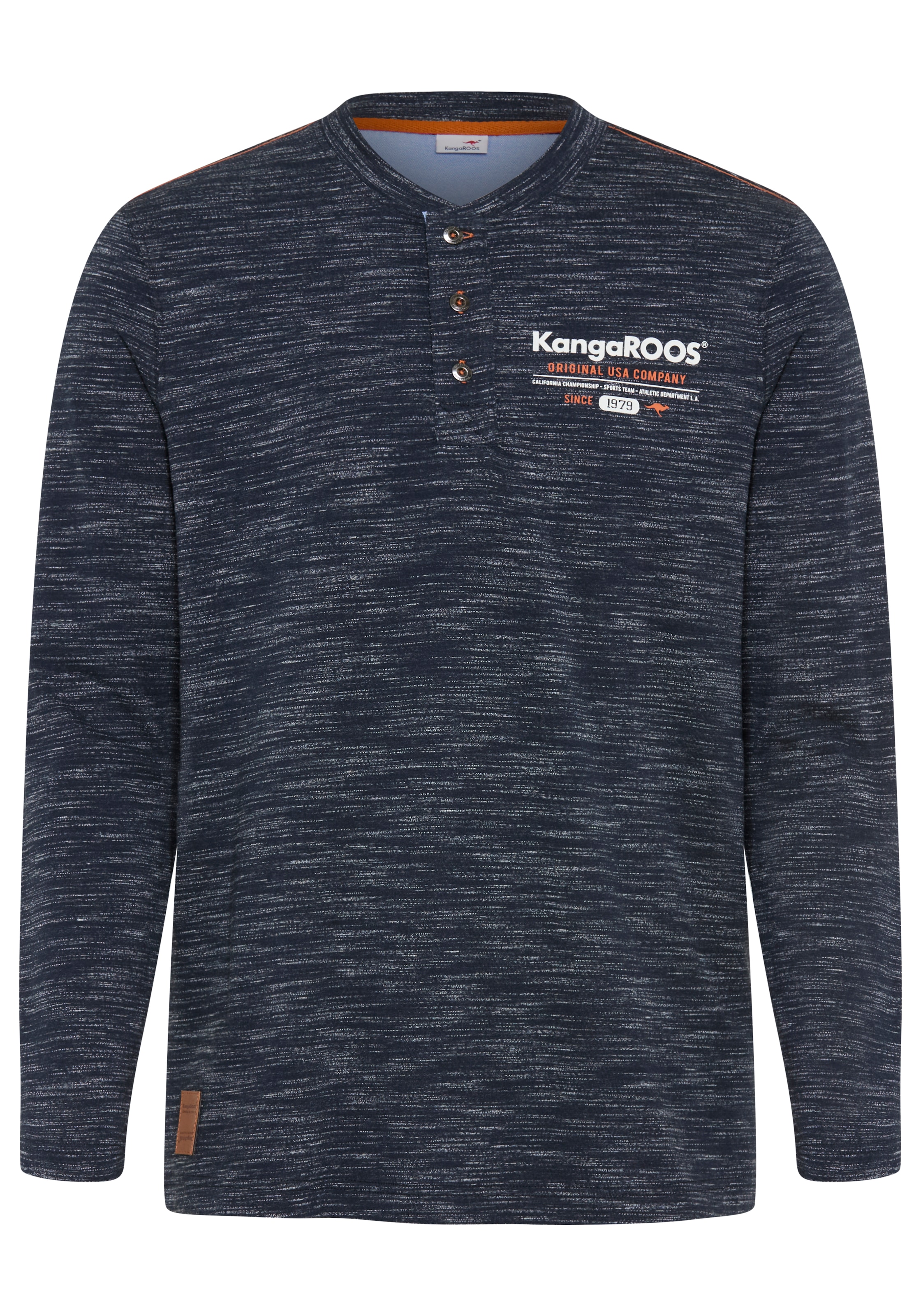 KangaROOS T-shirt à manches longues avec col rond et patte de boutonnage, manches longues, coupe ajustée