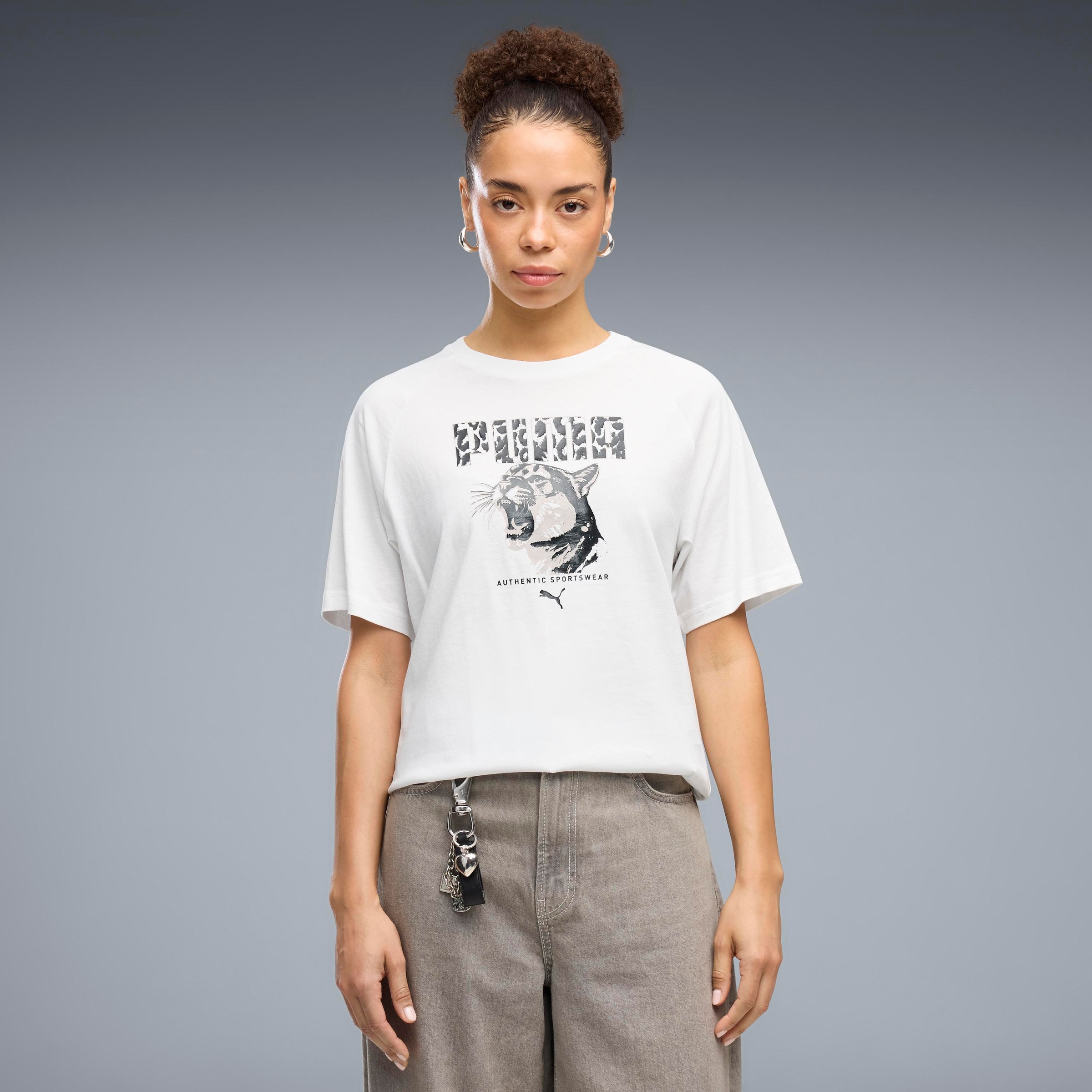 Image of PUMA T-Shirt "GRAPHICS ANIMAL RELAXED GRAPHIC TEE" mit sportlichem Stil, Kurzarmdesign, Rundhalsausschnitt, unifarben