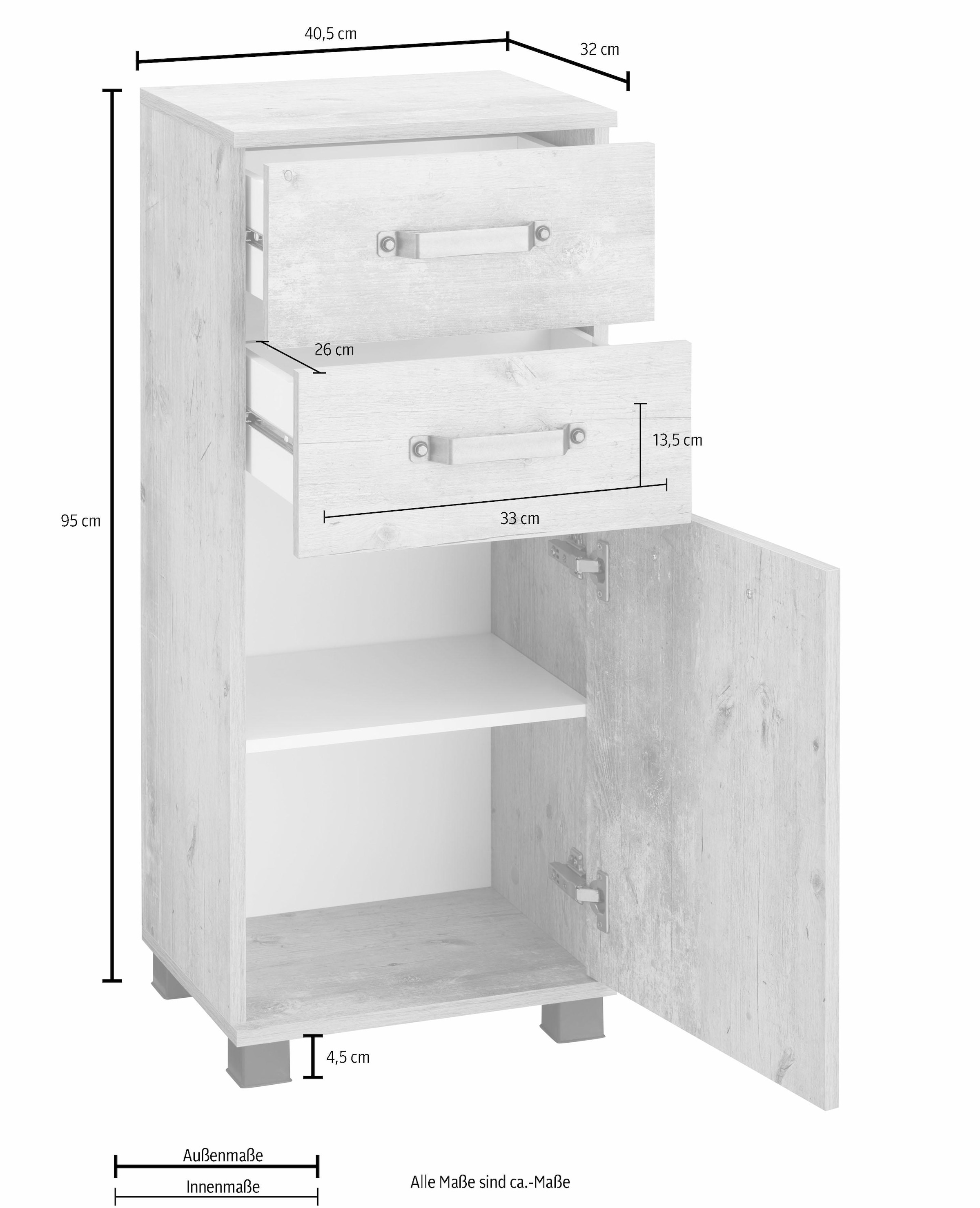 Schildmeyer Unterschrank »Milan«, Breite 40,5 cm, mit 1 Tür, 2 Schubladen & Metallgriffen