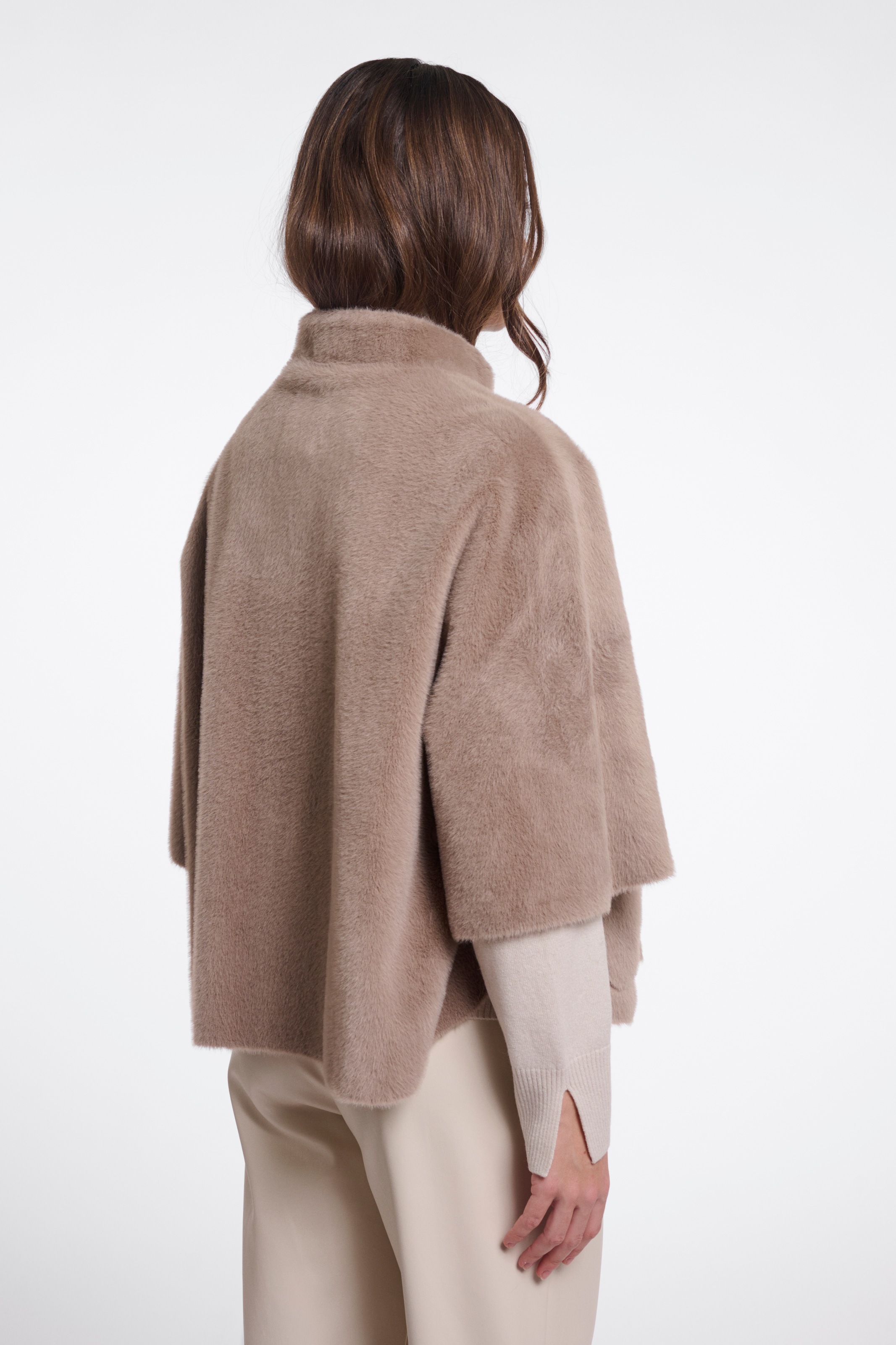 Rino & Pelle Strickcape Fellimitat-Jacek mit Halbarm und Stehkragen