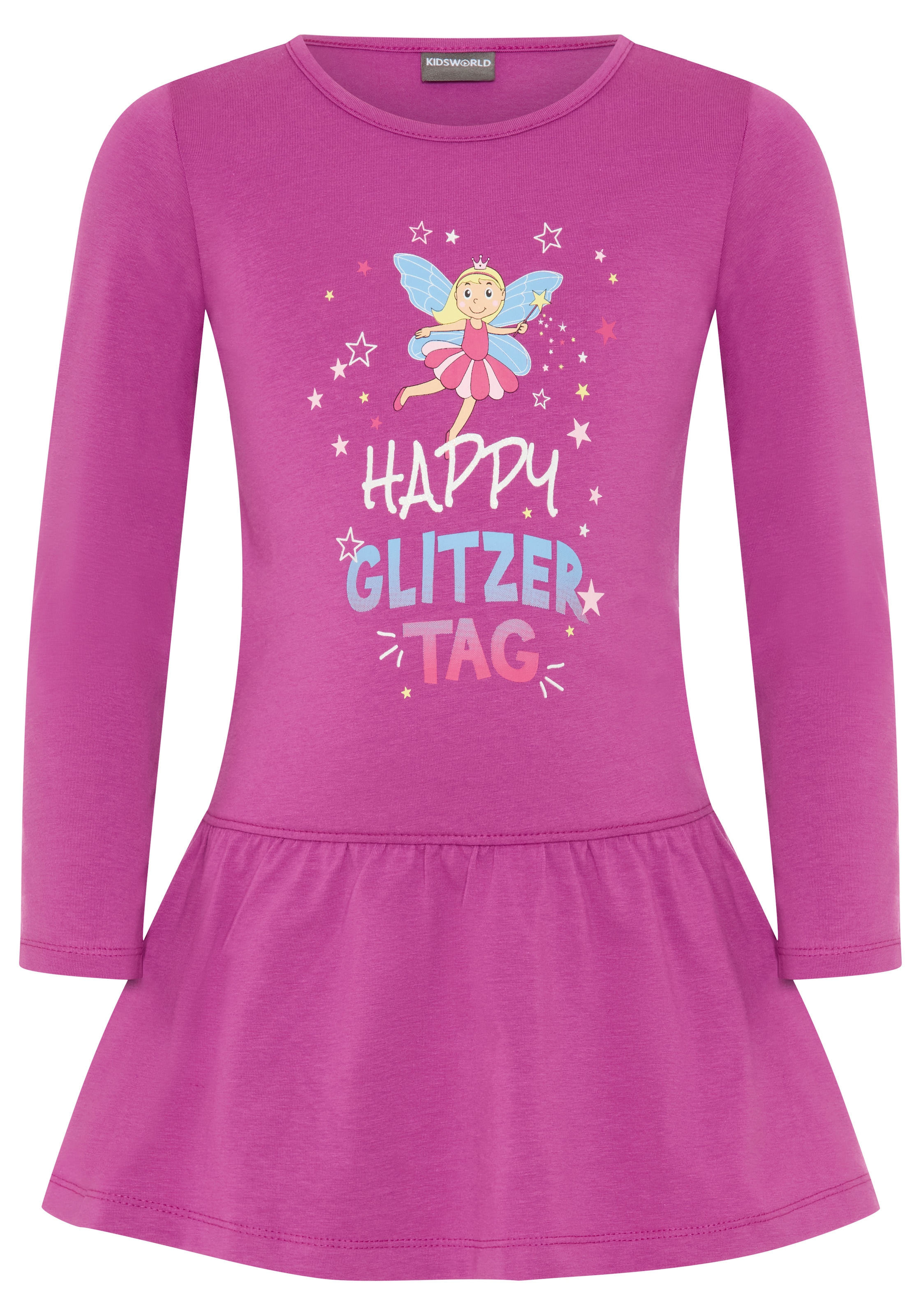 KIDSWORLD Robe en jersey »HAPPY GLITZER TAG« longueur au-dessus du genou, look ludique, en mélange de coton