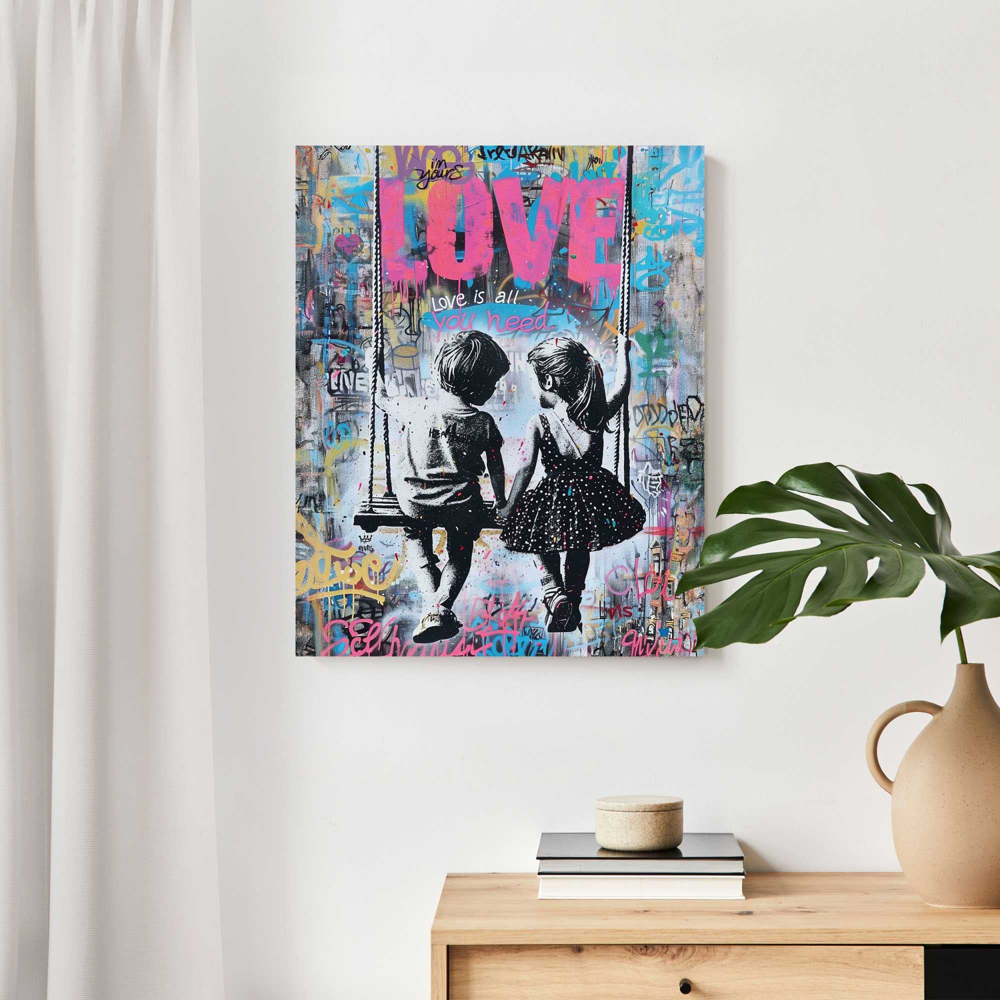 Reinders! Panneau déco »Swinging Kids« Kinderzimmer - Graffiti - Kinder - Schaukel - Mehrfarbig - MDF