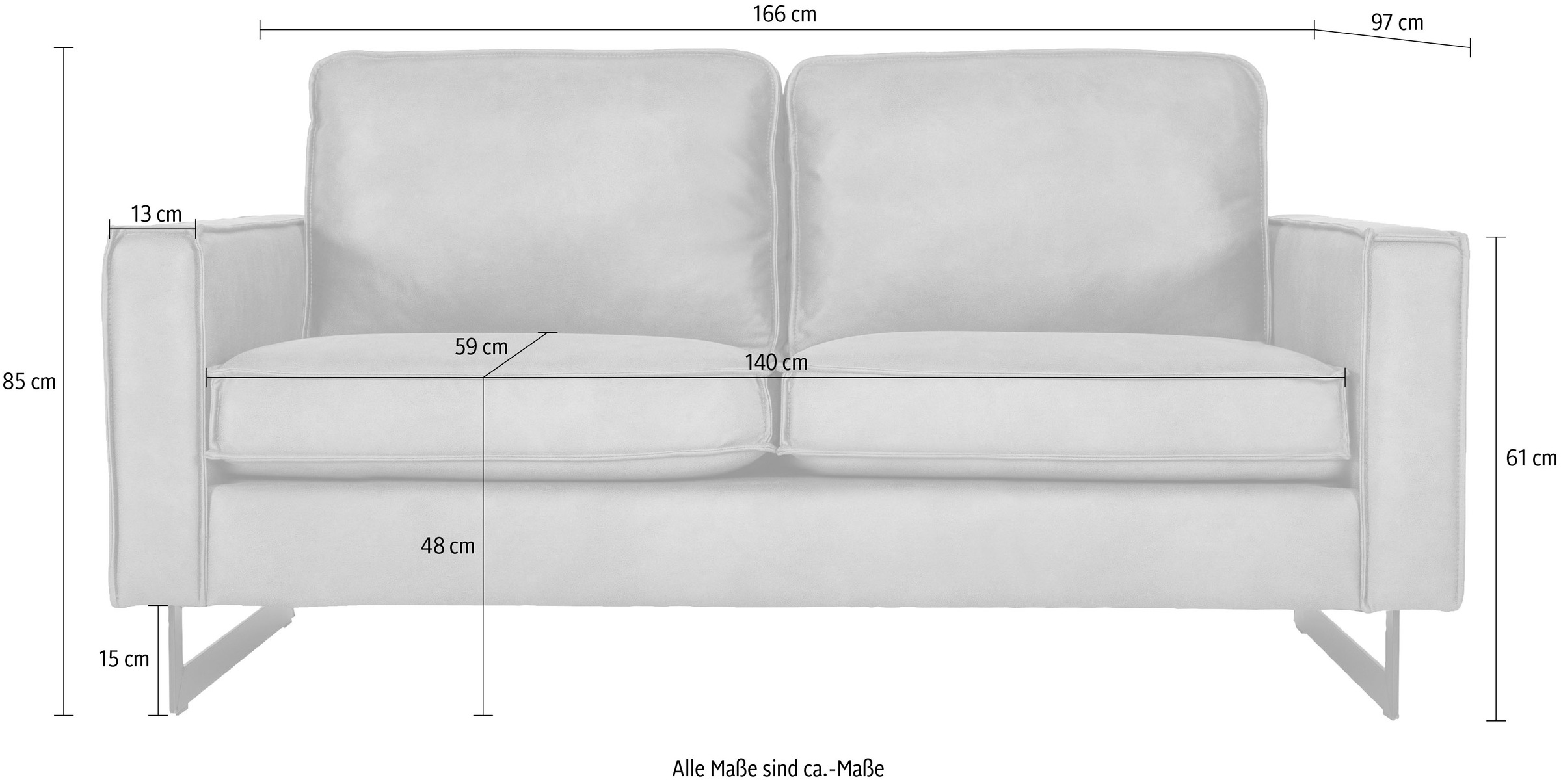 Home affaire 2-places »Pinto, 166 cm, Cord, Chenille, Lederoptik« mit Keder, schwarze Metallfüsse, Wellenunterfederung