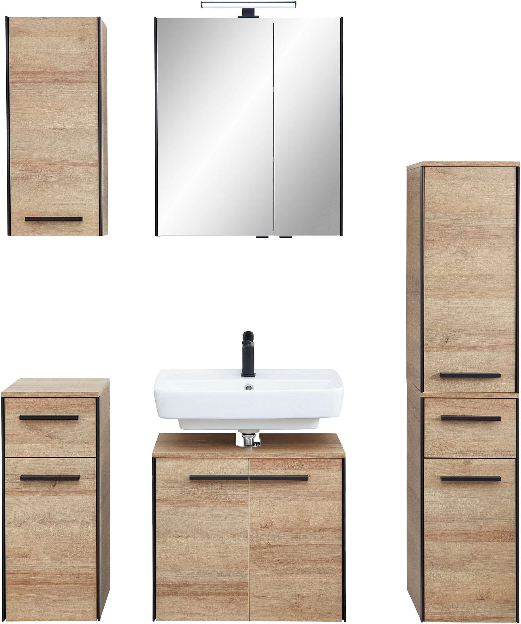 Image of Saphir Badmöbel-Set "Quickset 395 5-teilig, Waschbeckenunterschrank mit LED-Spiegelschrank" 6 Stk. tlg.