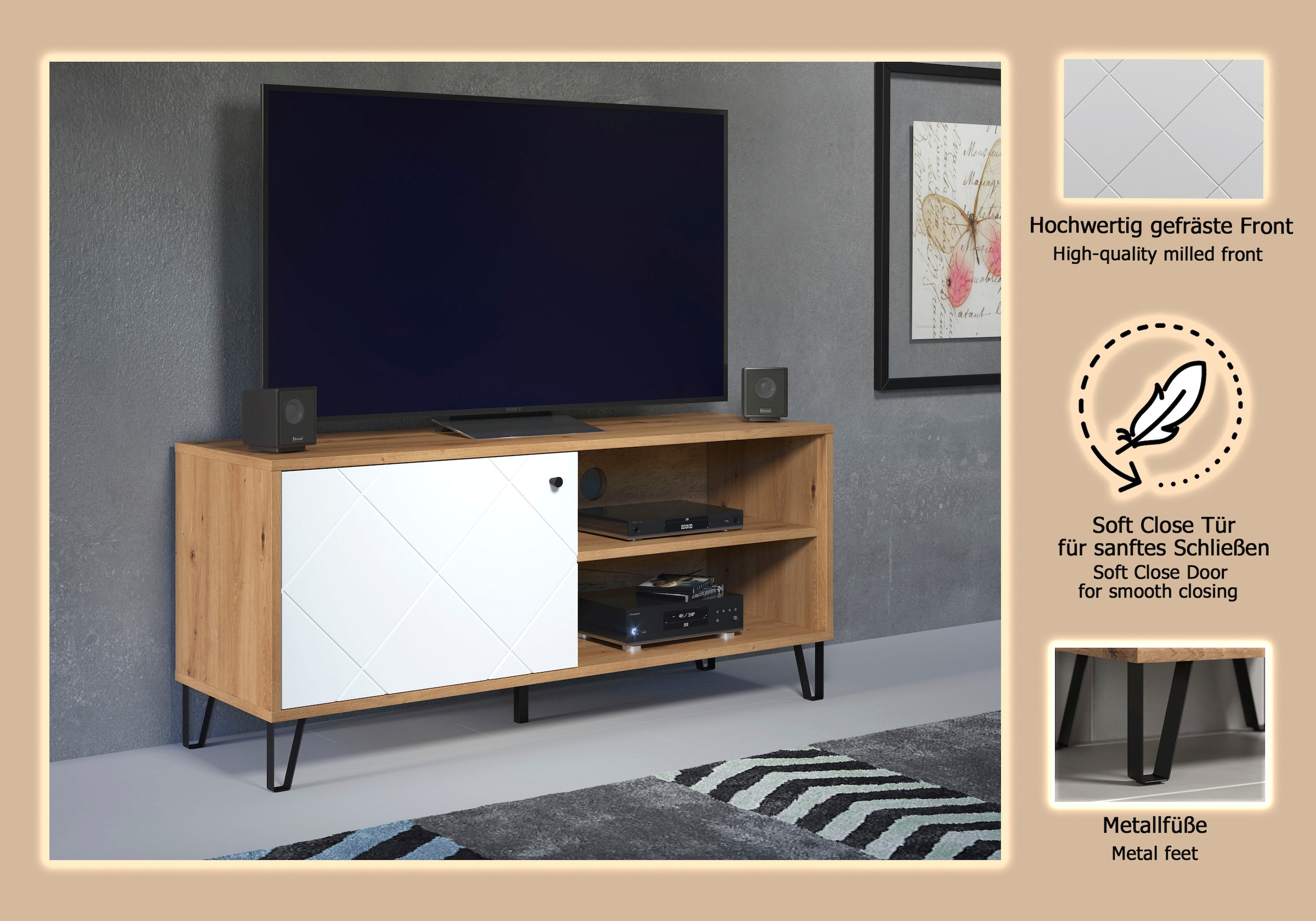 Home affaire Table basse »Tarragona TV-Kommode« meuble TV avec 1 porte & 2 compartiments - (L/P/H) 123/40/56 cm