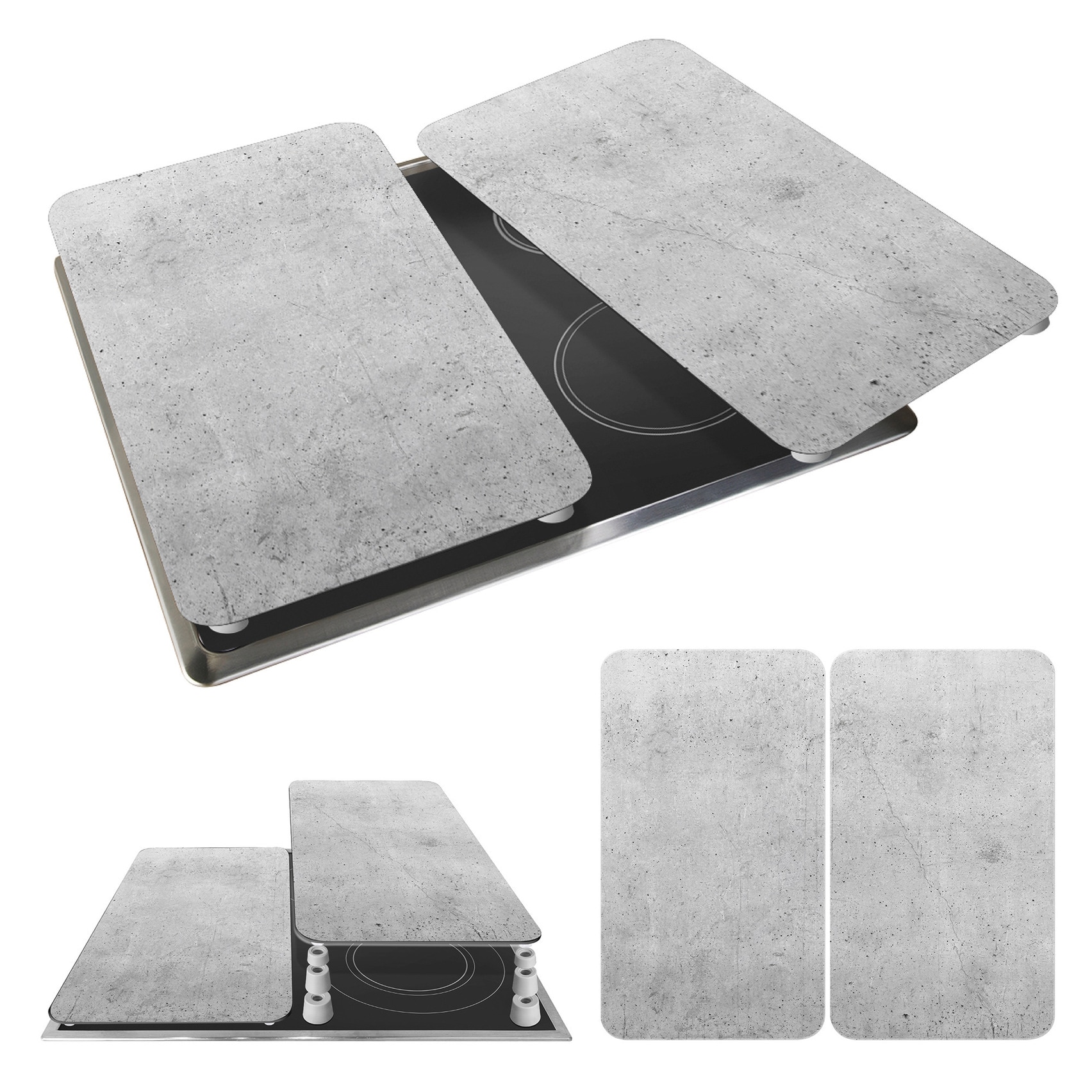 WENKO Herd-Abdeckplatte »Universal Modell Beton«, (Set, 2 tlg.), Herdabdeckung für alle Herdarten, kratzfest, mit rutschfesten Füssen