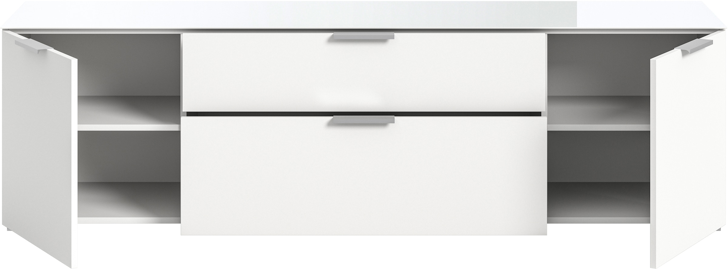 INOSIGN Lowboard »Raio, Breite 179 cm, 2 Türen, 2 Schubkästen, Oberboden mit Glasplatte«, TV-Board, TV-Schrank, Mediaboard, Fernsehschrank