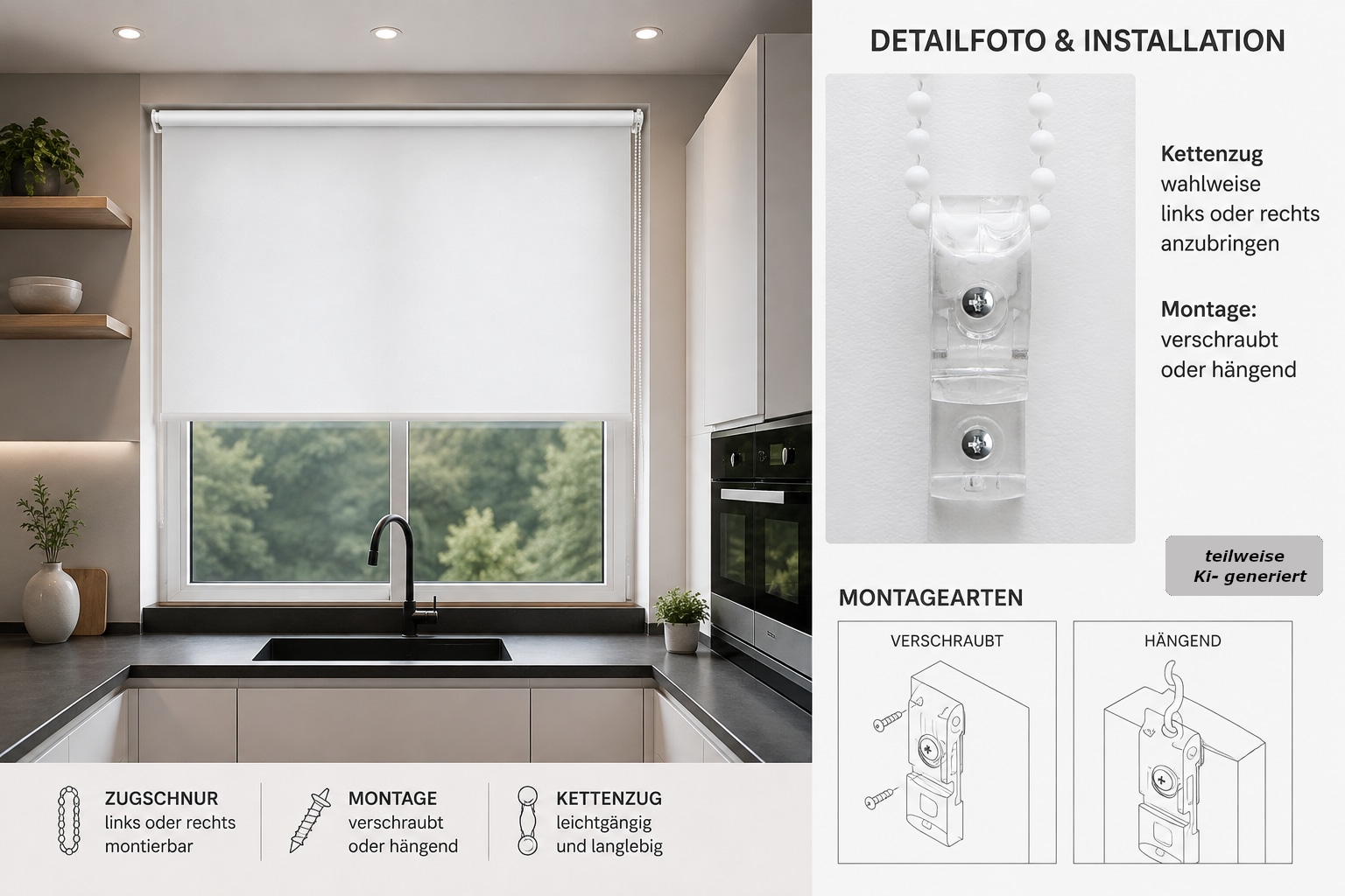 indeko Store à tirage latéral »Simply-Fix Klemmrollo« Opaque suspendu librement Verdunklung, Sichtschutz, UV-Schutz