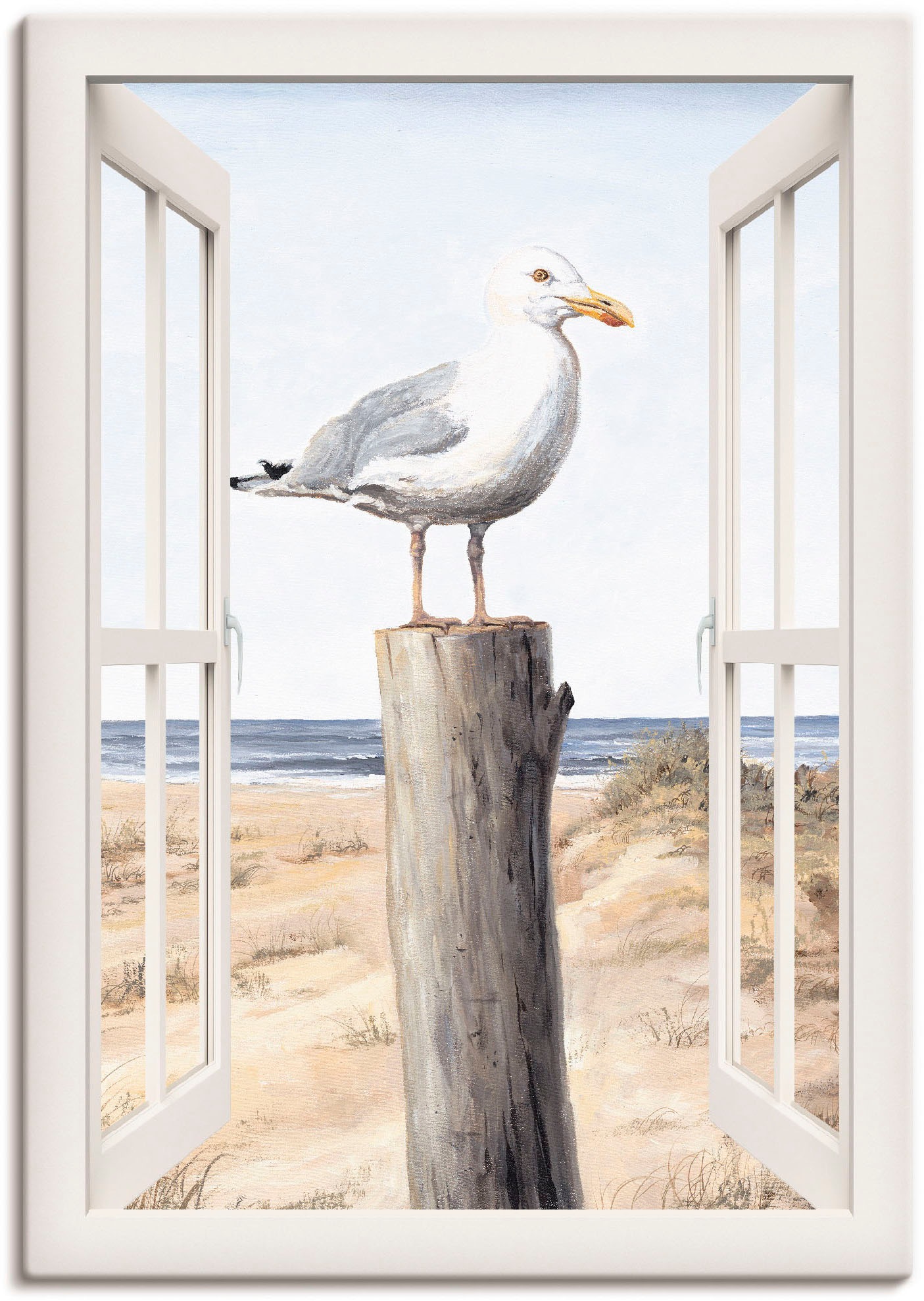 Image of Artland Leinwandbild "Möwe Fensterblick" Vogelbilder 1 Stk. tlg. auf Holzrahmen gespannt