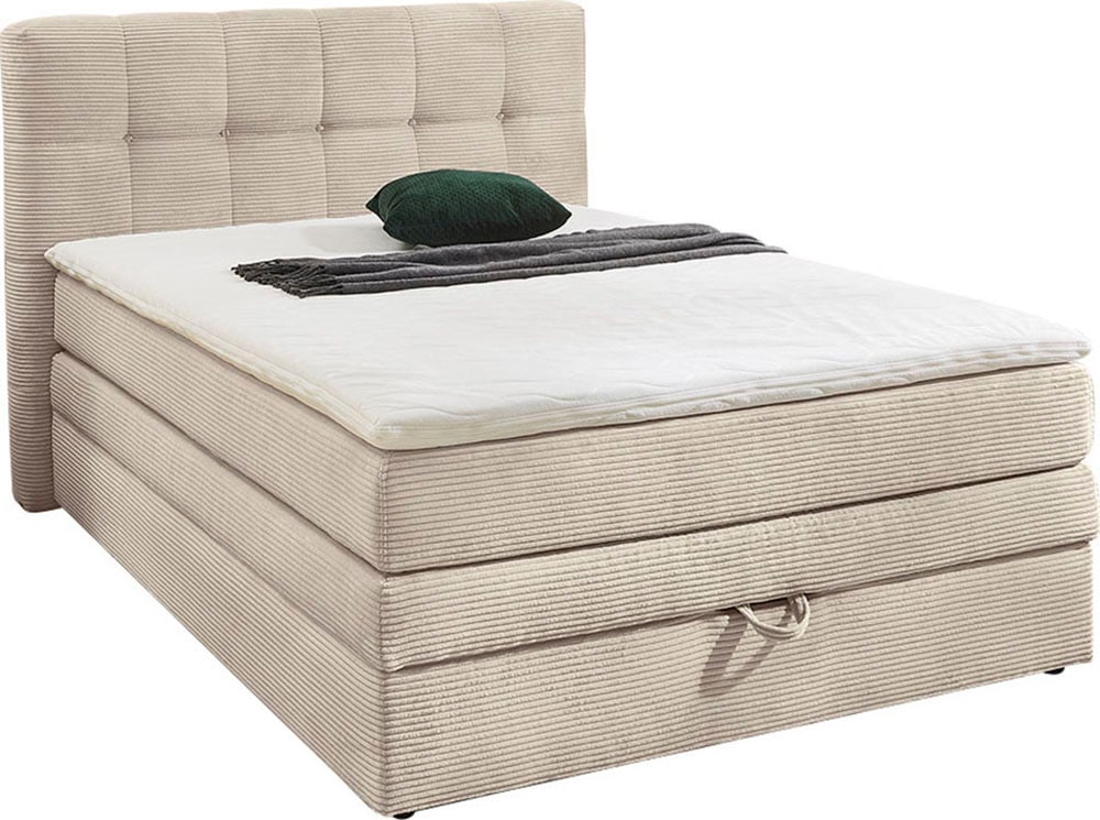 Jockenhöfer Gruppe Boxspringbett »AMY mit Bettkasten, inkl. Bonnell- oder Taschenfederkernmatratze H2-H4« mit 6 cm Kaltschaum-Topper, Cord-Bezug, 120x200 und 140x200 cm