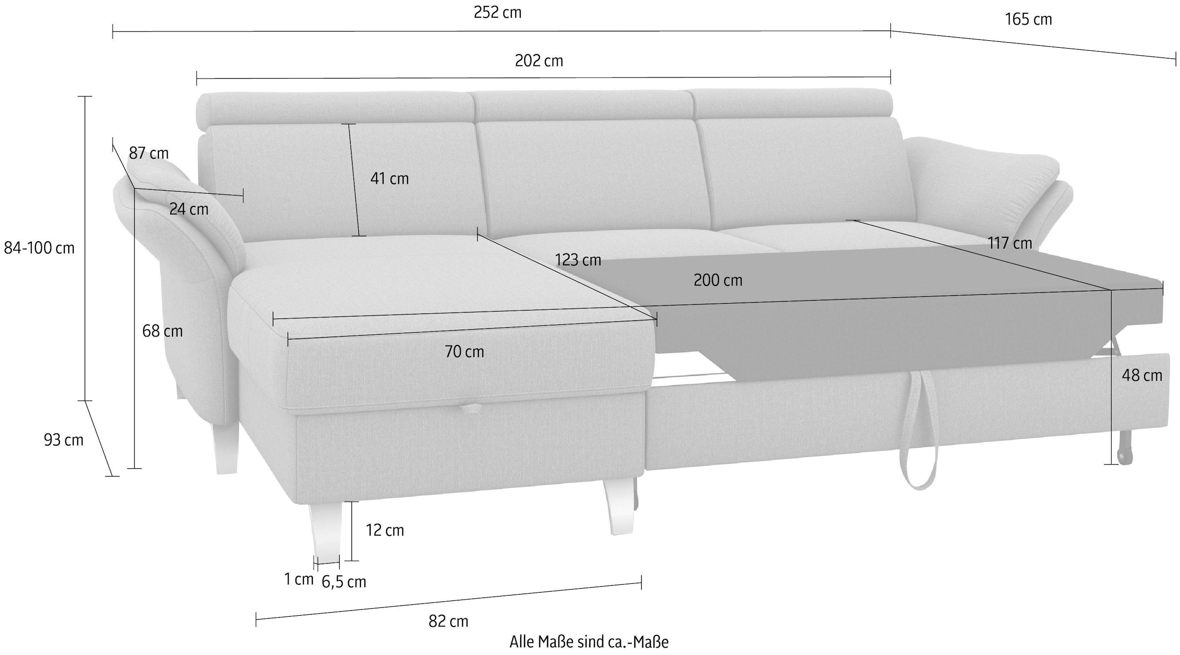 sit&more Ecksofa »Vincenzo L-Form«, inklusive Kopfteilverstellung, wahlweise mit Bettfunktion, Bettkasten