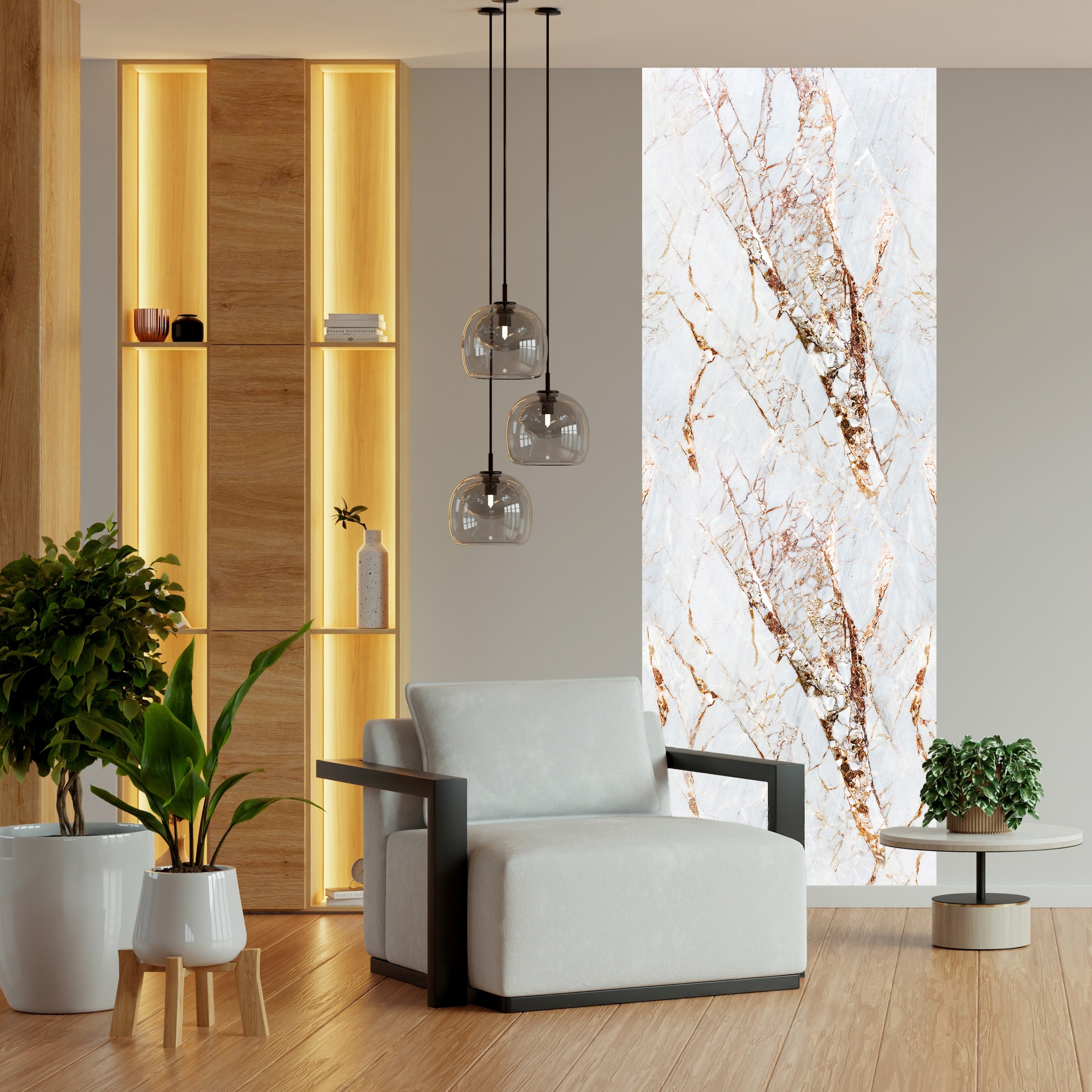 Image of queence Vinyltapete "Marmor-Weiss" Steinoptik glatt 90x250cm, selbstklebend, kinderleichte Anbringung, Sticker