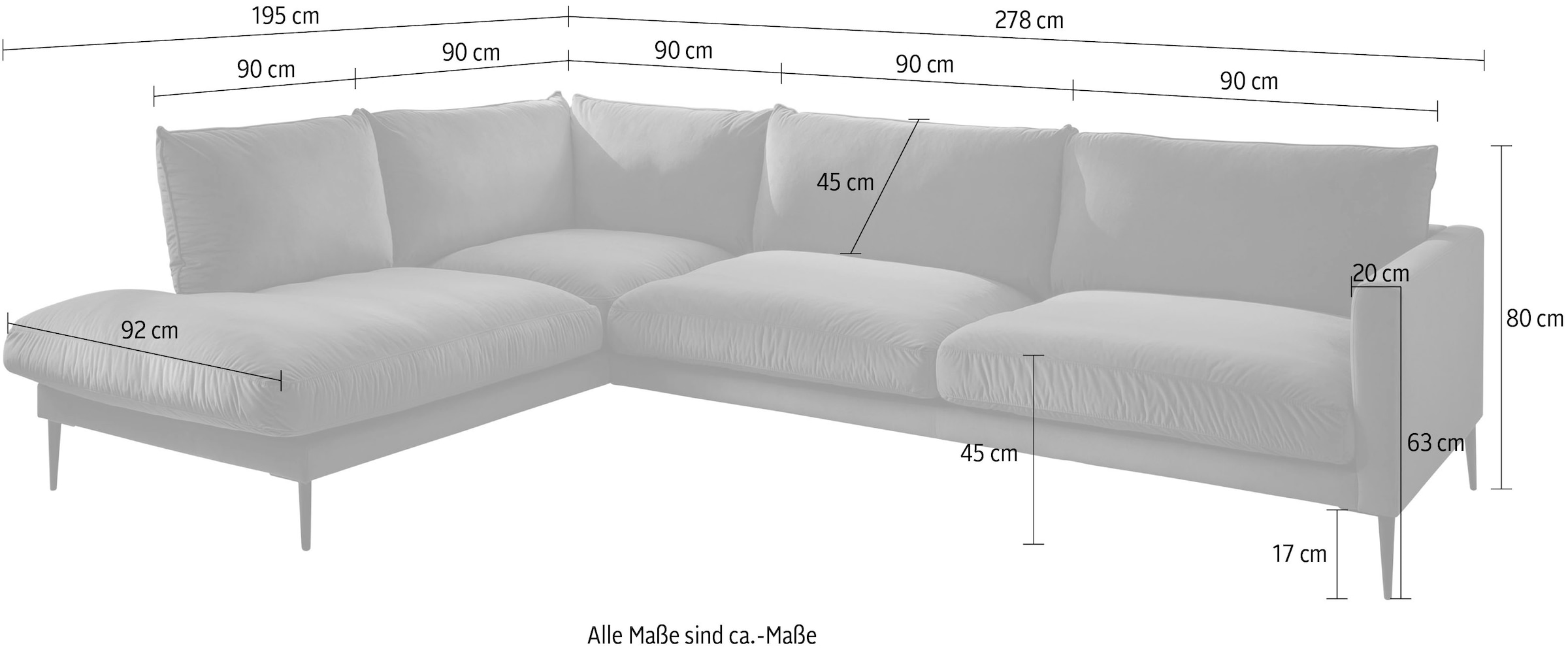 Trends by HG Polsterecke »Svea L-Form«, Ottomane rechts oder links, mit Metallfuss, frei im Raum stellbar