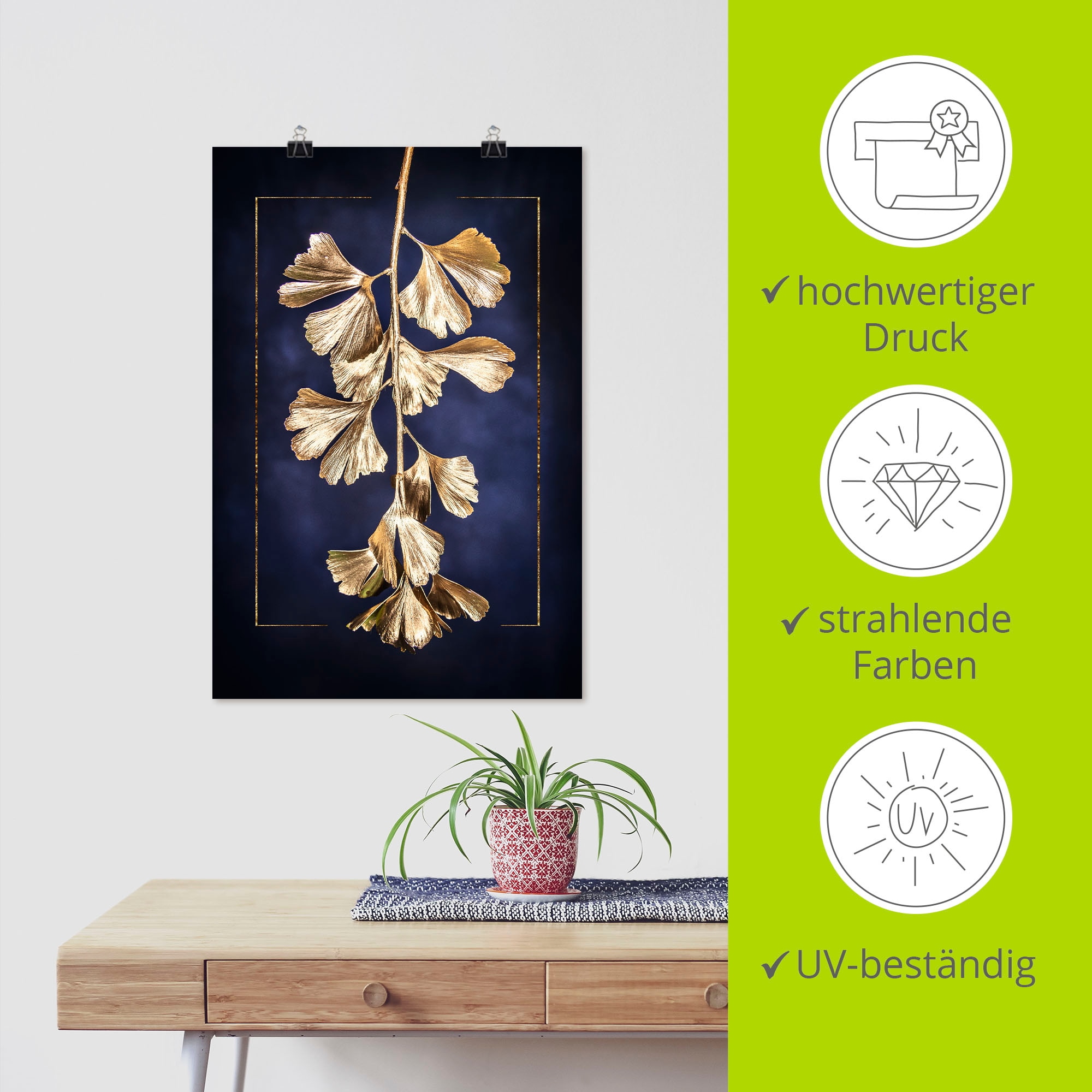 Artland Wandbild »Goldener Gingko« Blätterbilder 1 Stk. tlg. als Leinwandbild, Poster in verschied. Grössen