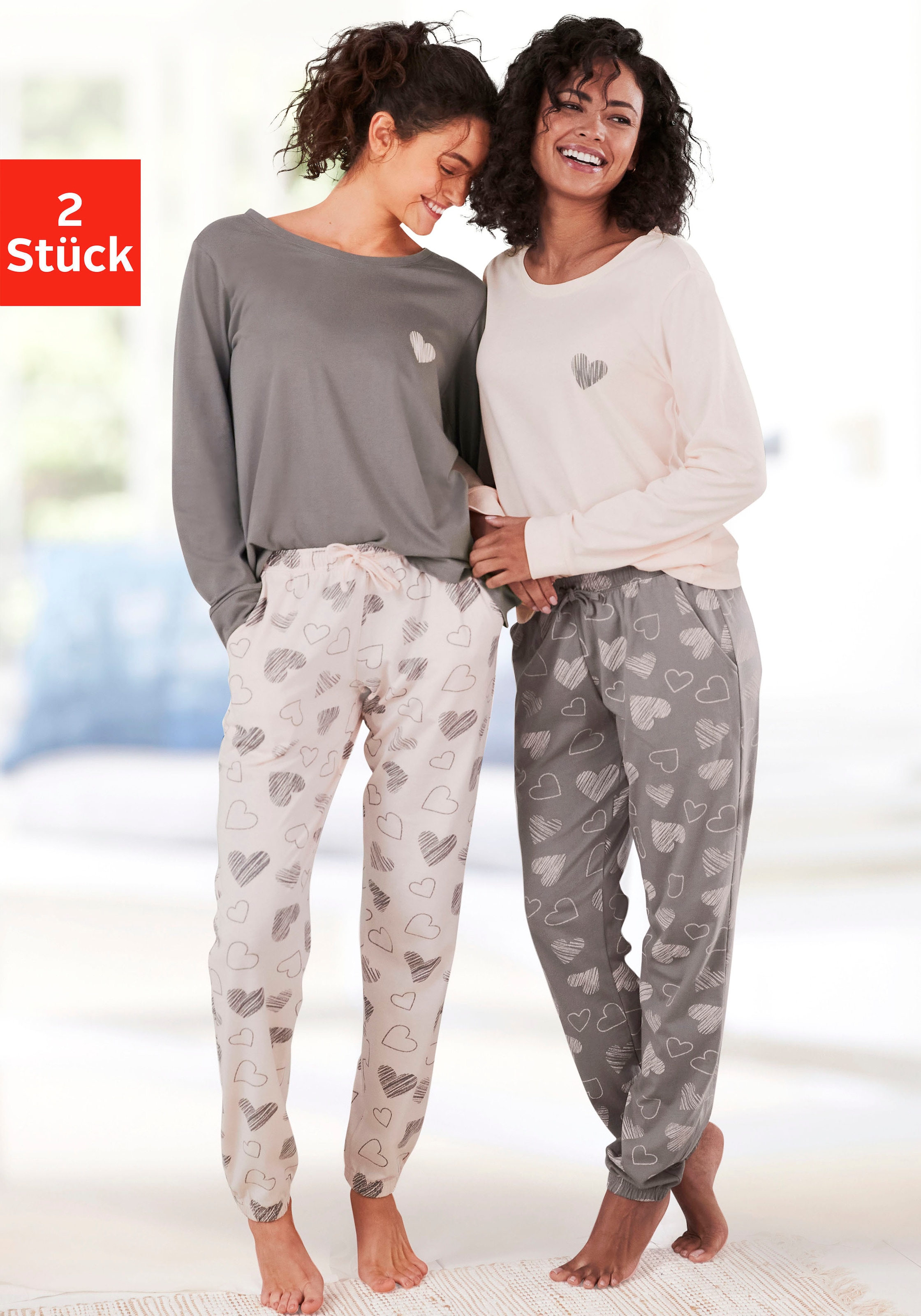 Image of Vivance Dreams Pyjama Packung, 2 Stück, mit süssem Herzchen-Print