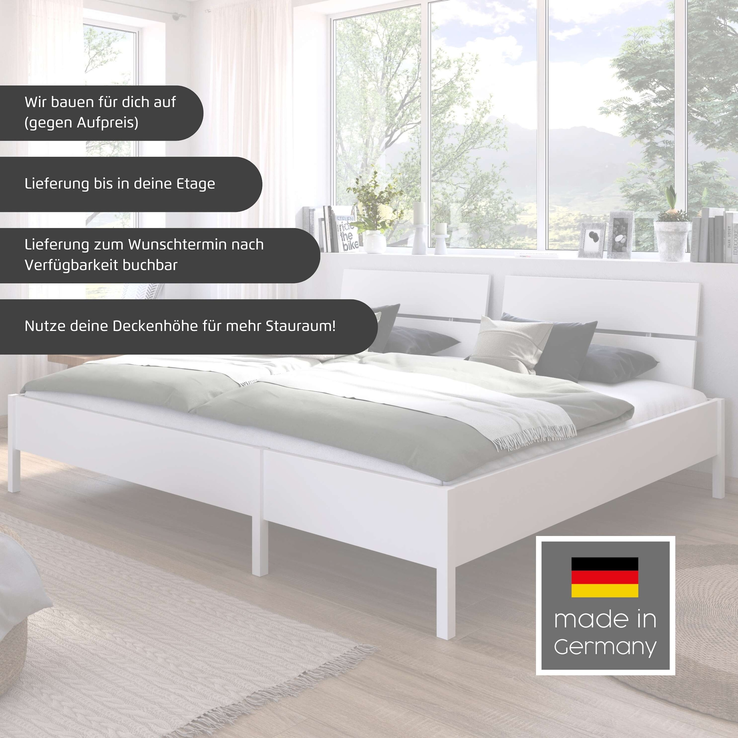 rauch Bett »Familienbett XXL Familiengrösse Ehebett Doppelbett umbaubar« flexible Umbaumöglichkeit in Einzelbetten,  240x200 cm und 270x200 cm - mit oder ohne Kopfteil MADE IN GERMANY