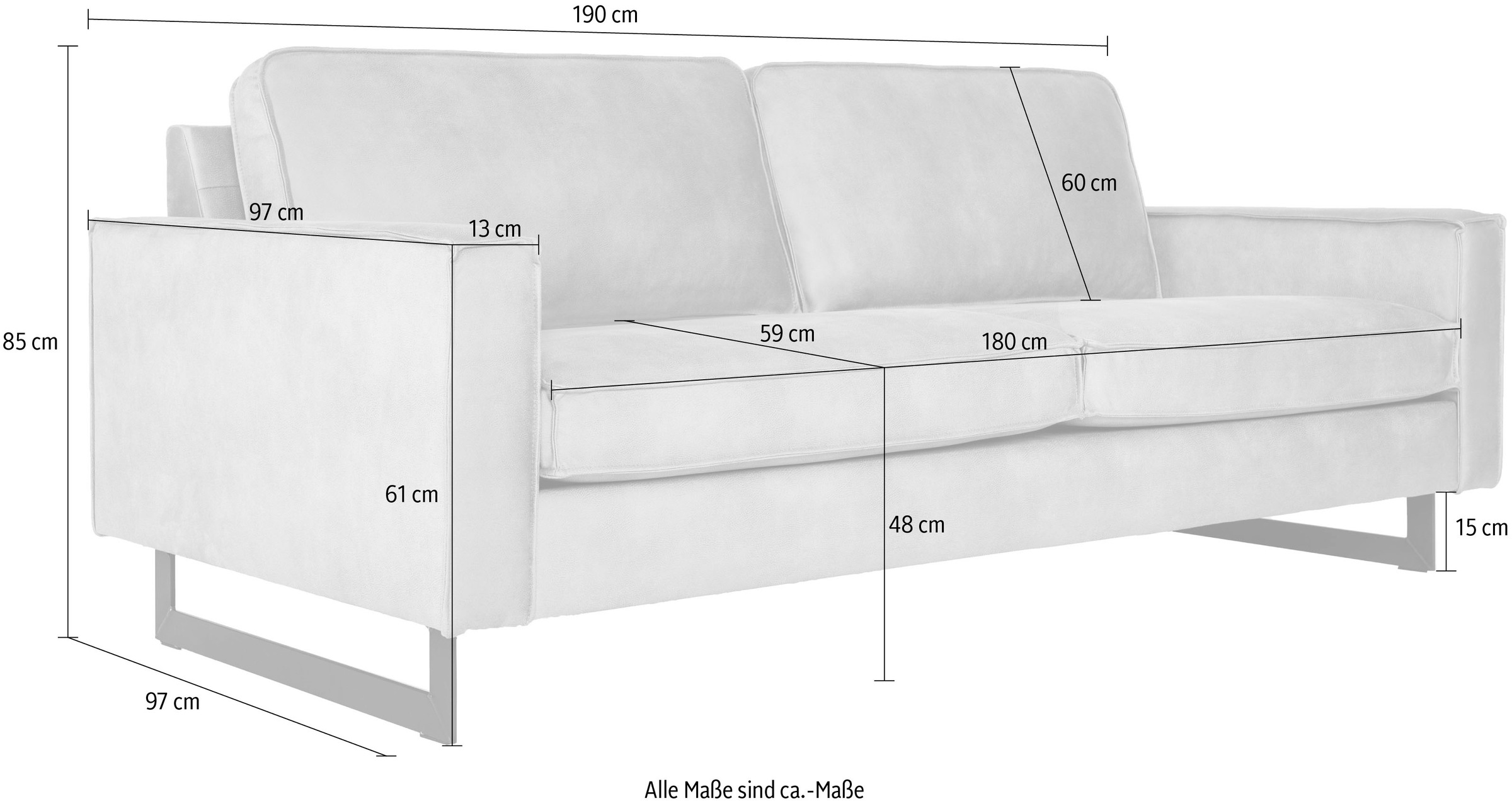 PLACES OF STYLE 3-Sitzer »Pinto, 206 cm, Cord, Chenille, Lederoptik« mit Keder, schwarze Metallfüsse, Wellenunterfederung