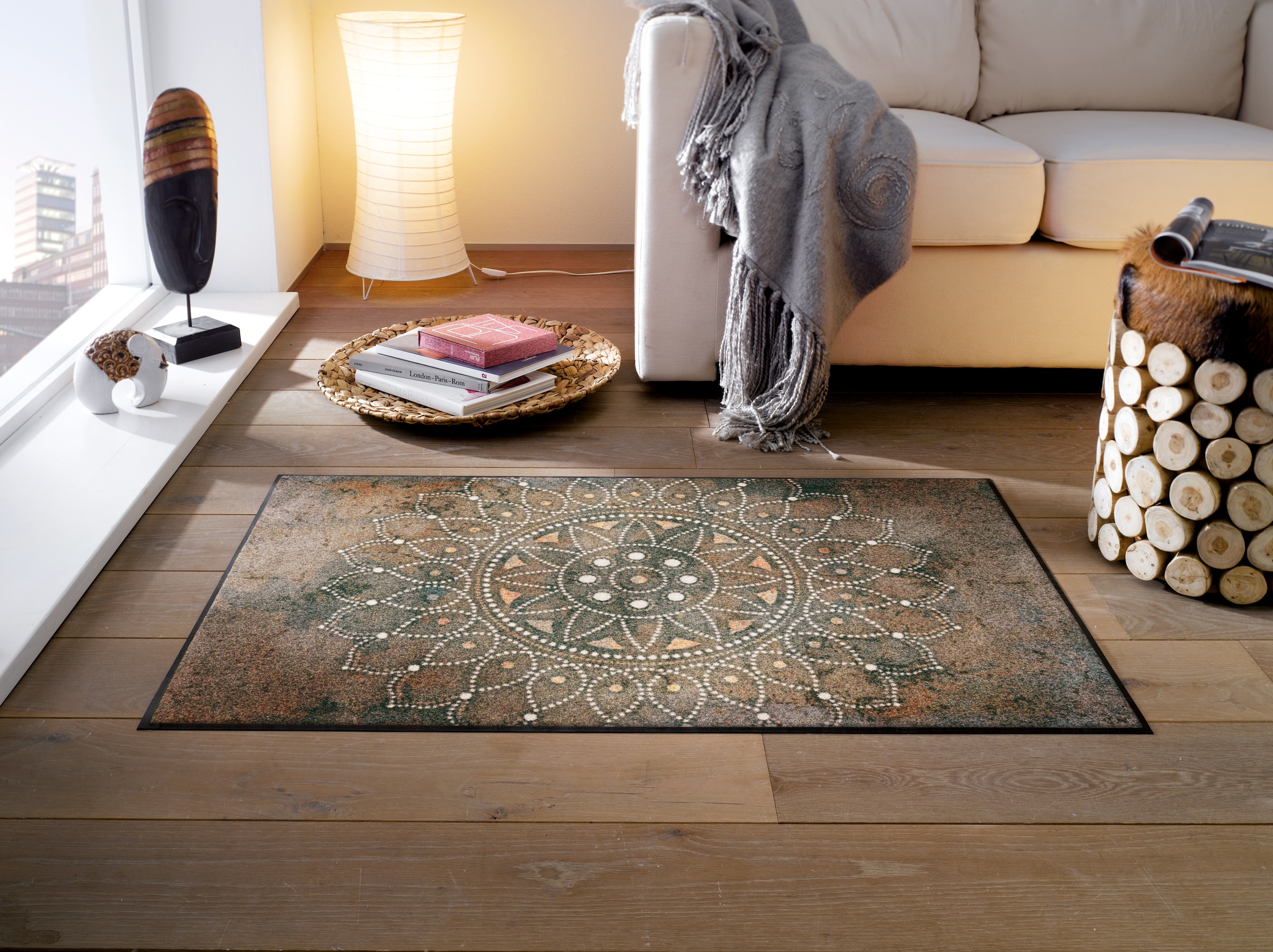 wash+dry by Kleen-Tex Tapis »Madhana« Rectangulaire 7 mm Höhe Motiv Mandala, rutschhemmend, In- und Outdoor geeignet, waschbar