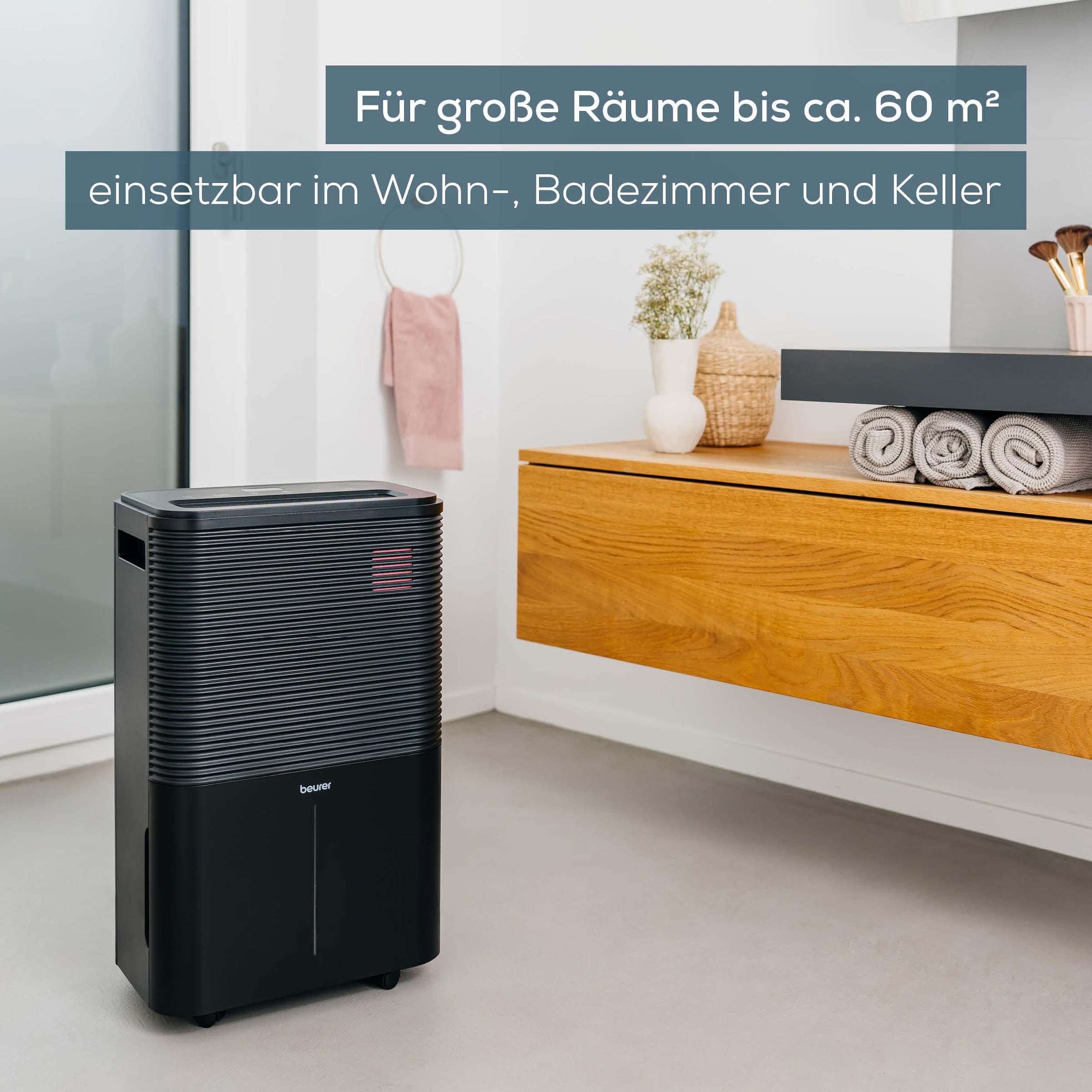 BEURER Déshumidificateur d'air »LE 250, Entfeuchtung bis zu 20 Liter pro Tag, mit 4 l Wassertank« Entfeuchtung 20 l/Tag Tank 4 l Für grosse Räume bis 60m² geeignet, zwei Lüfterstufen, Timerfunktion
