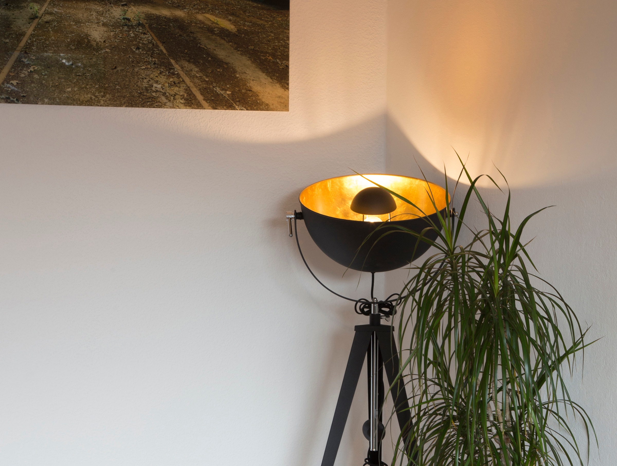 Leonique Stehlampe »Elenoire«, 1 flammig, Leuchtmittel E27 | ohne Leuchtmittel, Stehleuchte, Höhe verstellbar, schwarz / goldfarben