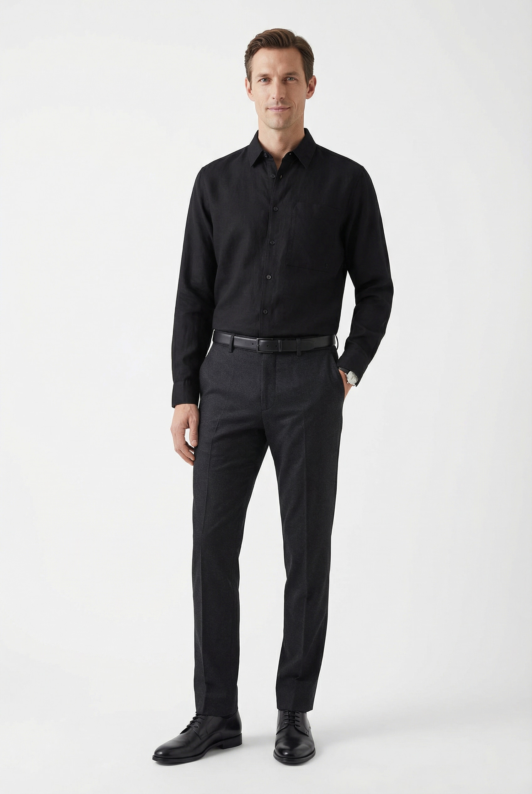 Image of Calvin Klein "SOLID LINEN CLASSIC" Kentkragen, Regular Fit, Leinen-Viskosemix
