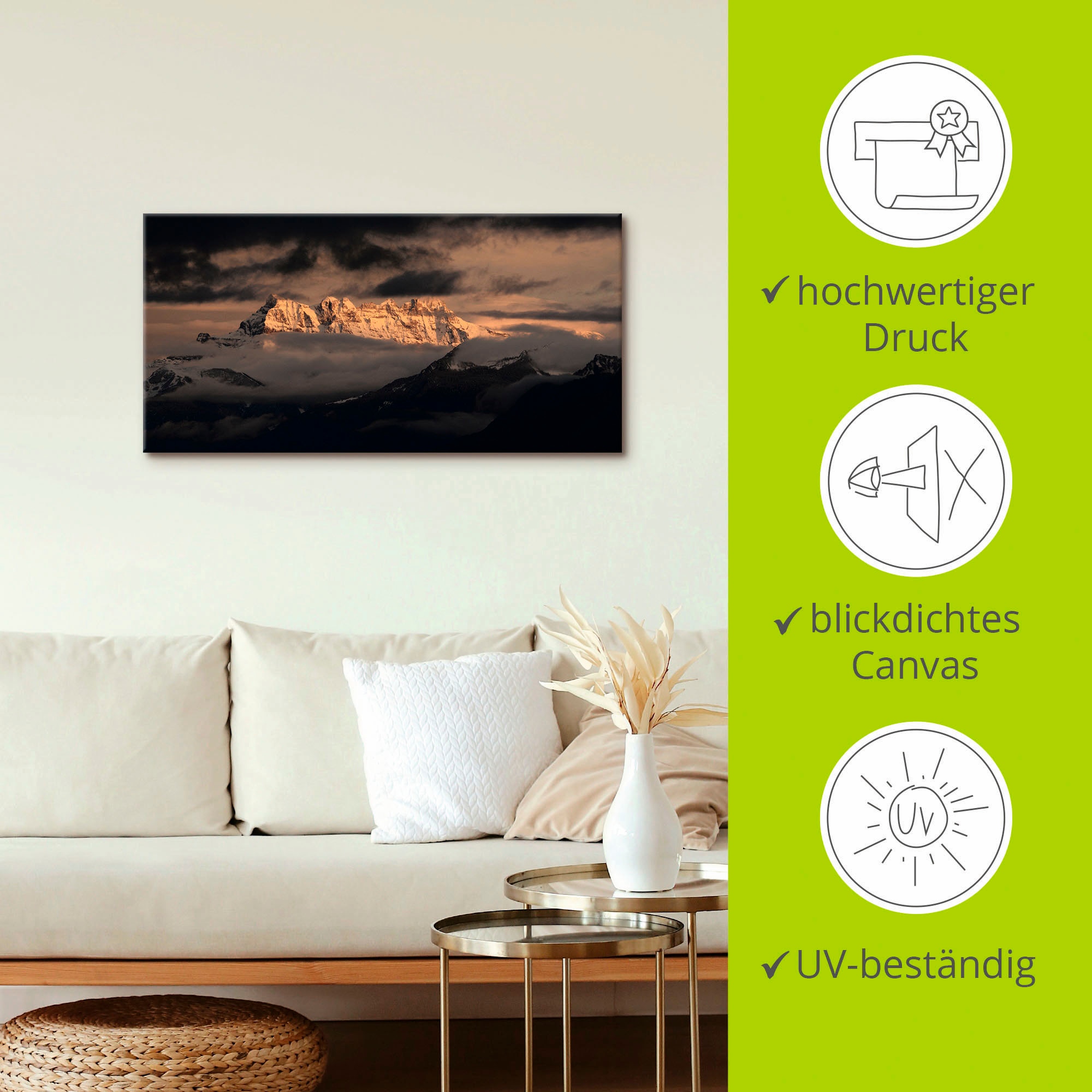 Artland Wandbild »Dents du Midi, Schweizer Berge«, Berge, (1 St.), als Leinwandbild, Poster in verschied. Grössen