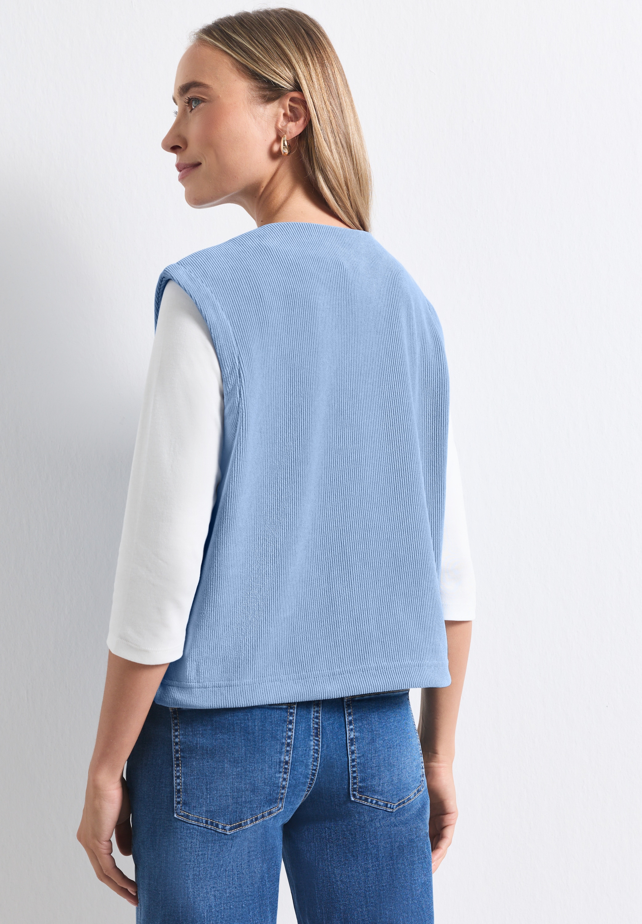 STREET ONE Gilet en velours côtelé avec fermeture éclair et encolure ronde
