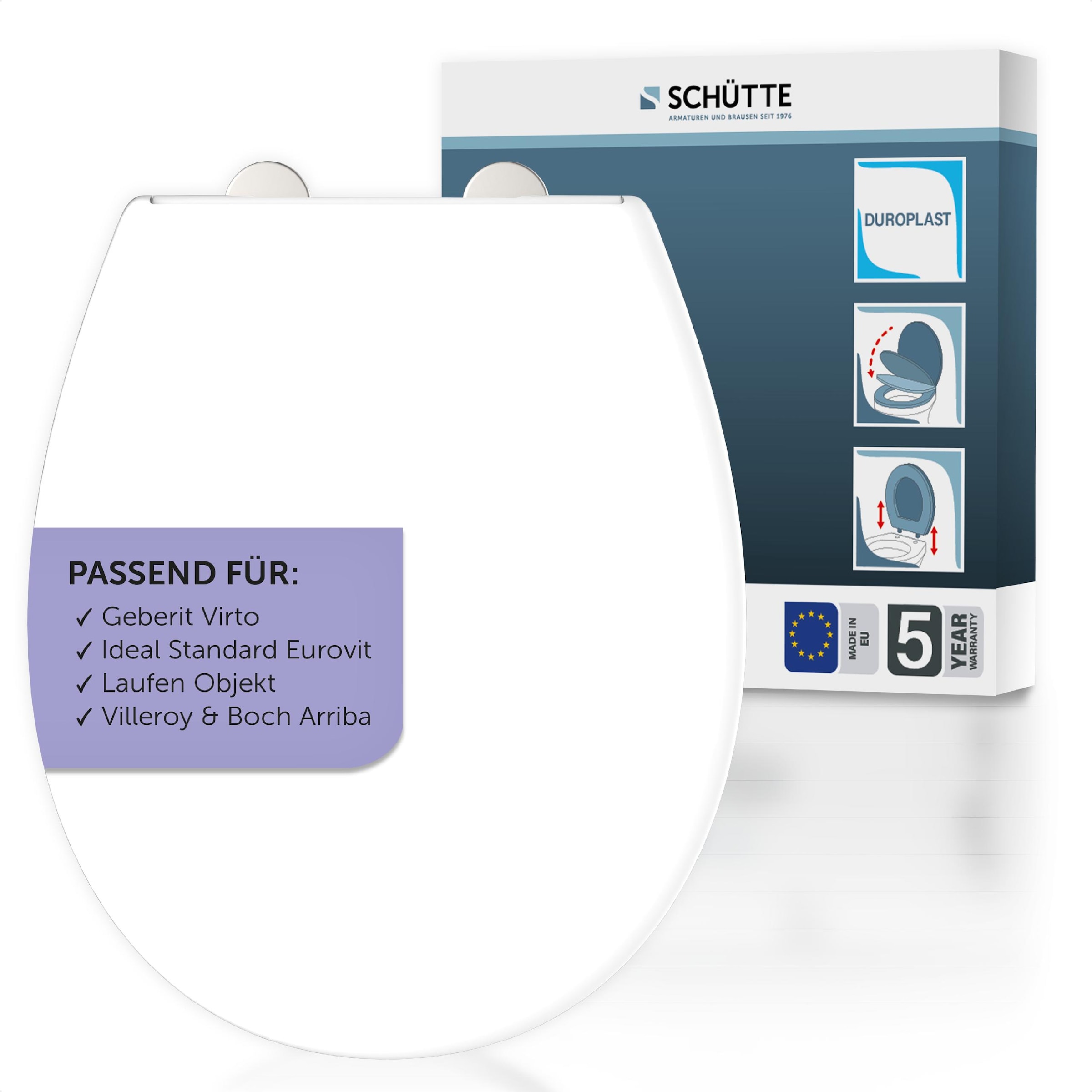 Image of Schütte WC-Sitz "Duroplast, WHITE PRO 1" WC-Sitz, Befestigungsmaterial, Montageanleitung, mit Absenkautomatik und Schnellverschluss