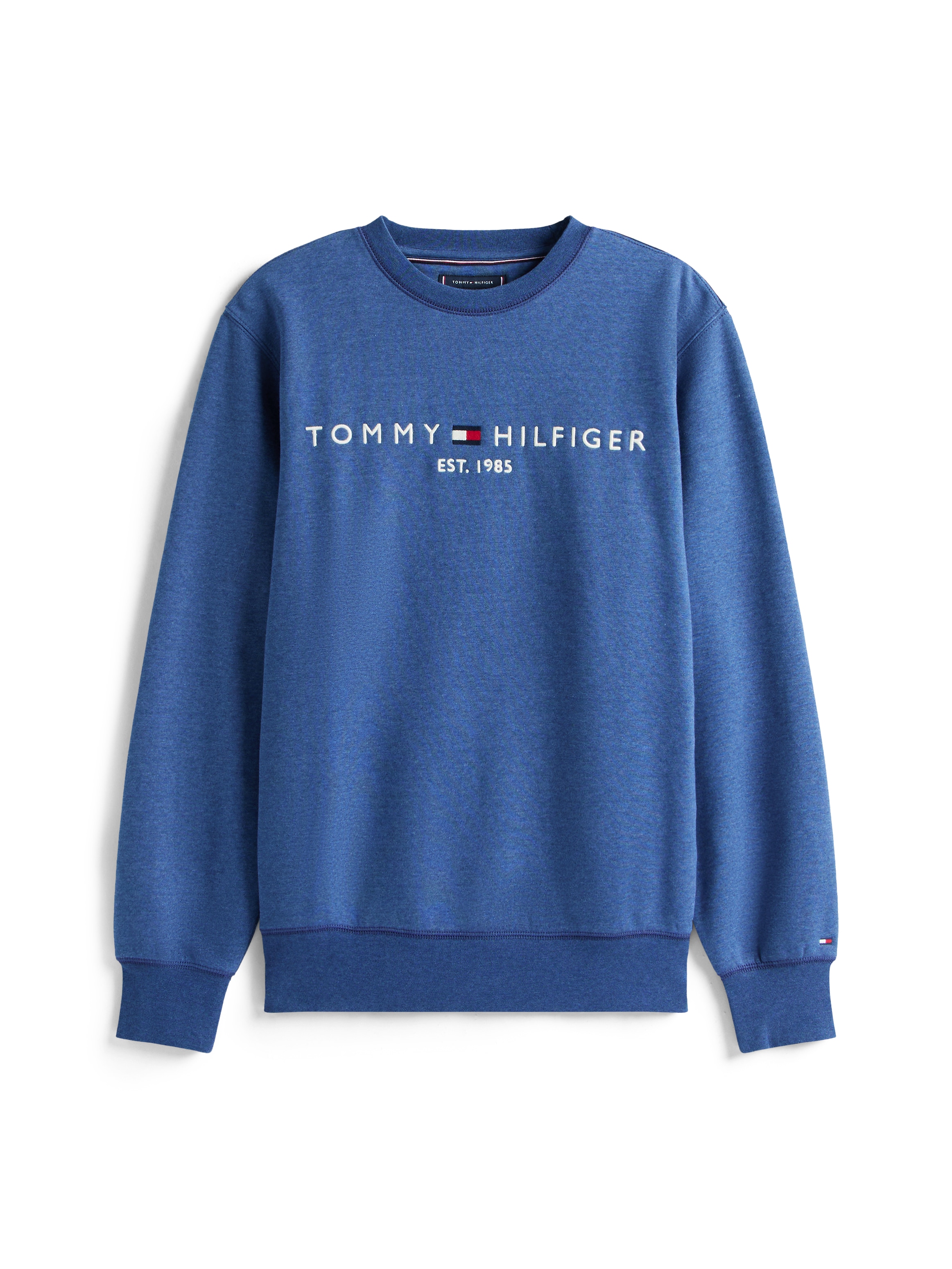Tommy Hilfiger Sweatshirt »TOMMY LOGO SWEATSHIRT mit Rundhals und Stickerei«, unifarben, casual, regular fit, Baumwollmix, Rundhals