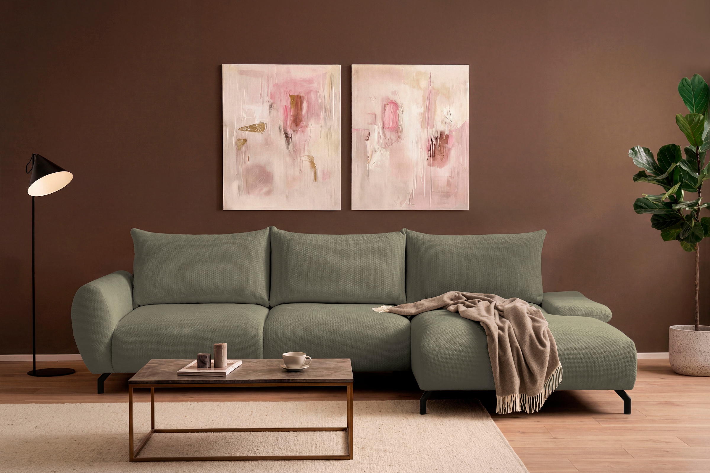 GOODproduct Ecksofa »KELLIE, L-Form, 315 cm, verstellbare Armlehne, Metallfüsse,« wahlweise Recamiere links o. rechts, Chenille-Stoff, hoher Sitzkomfort