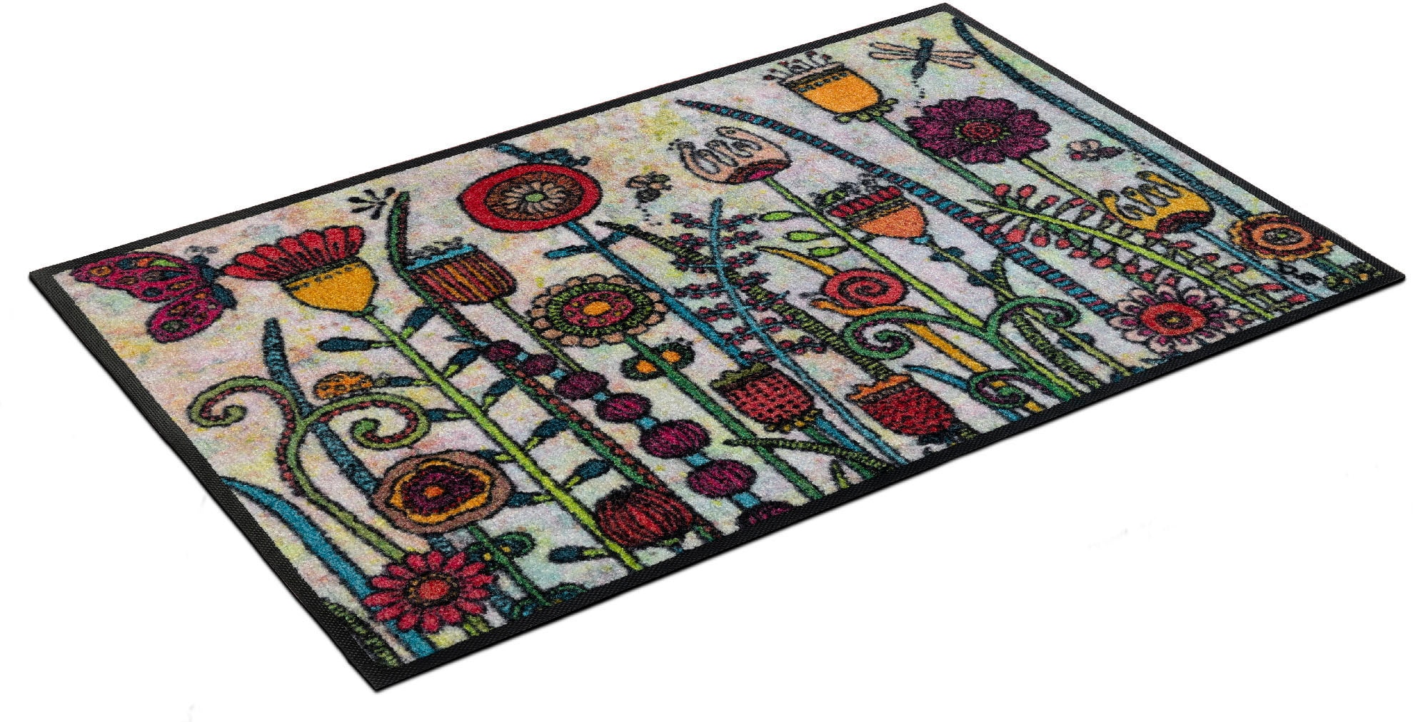 Image of wash+dry by Kleen-Tex Fussmatte "Sonnentag" rechteckig 7 mm Höhe Schmutzfangmatte, Motiv Blumen, In- und Outdoor geeignet, waschbar