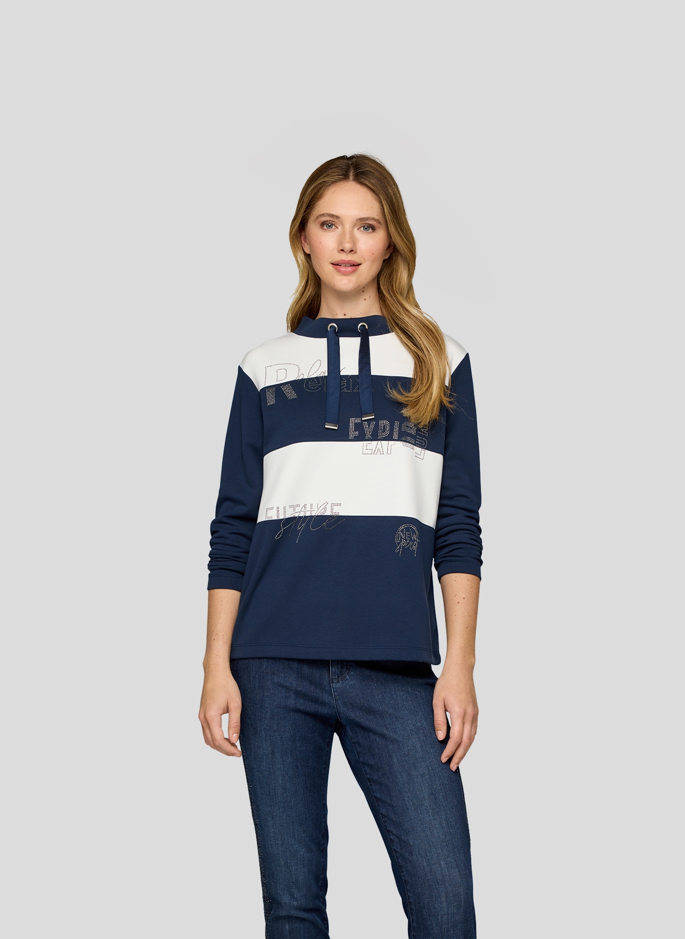 Image of Rabe Langarmshirt in Colorblocking-Optik und mit Glitzersteinen