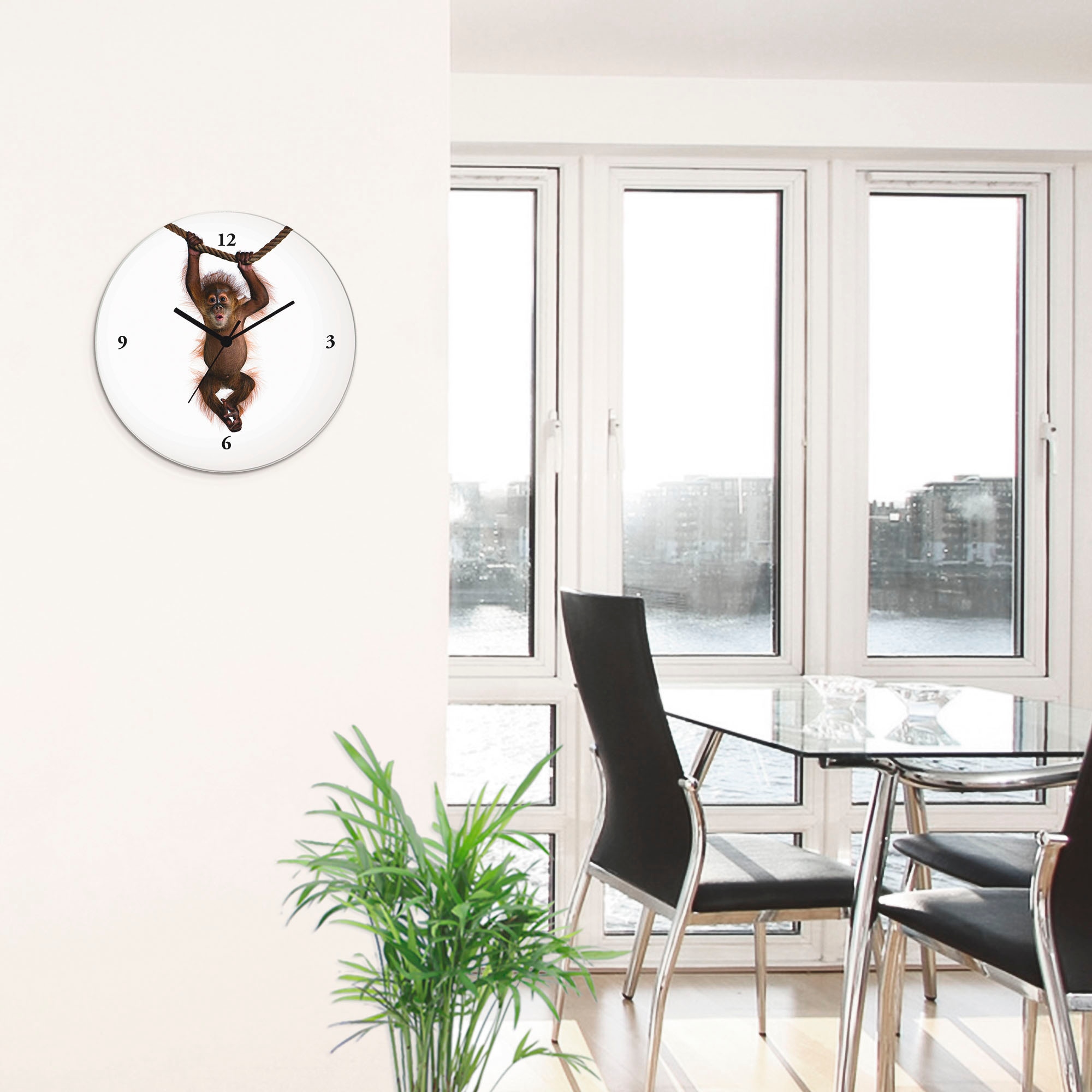 Artland Wanduhr »Baby Sumatra Orang Utan hängt an Seil« wahlweise mit  Quarz- oder Funkuhrwerk, lautlos ohne Tickgeräusche