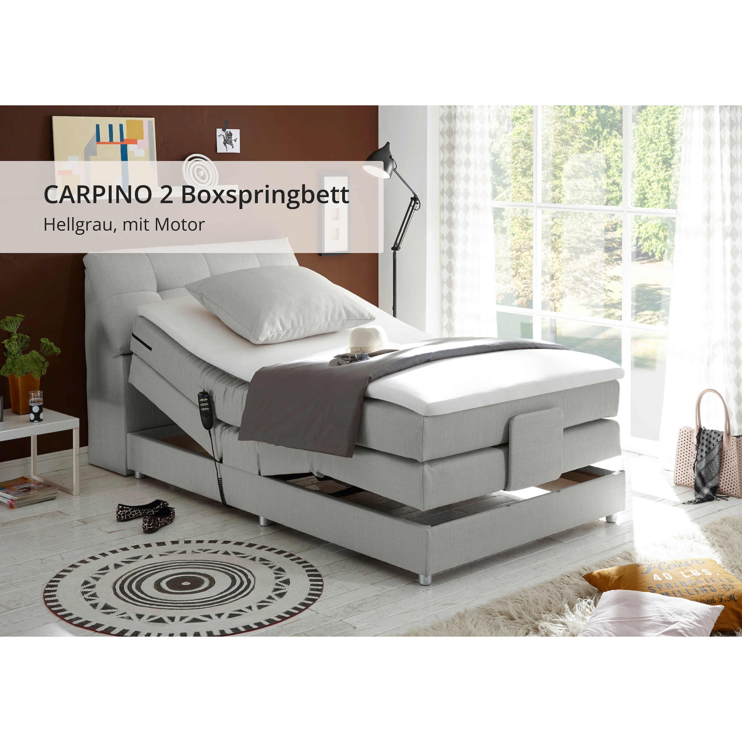 ED EXCITING DESIGN Lit boxspring »Carpino wahlweise in den Breiten 120cm oder 180cm erhältlich« inkl. Motor, Stauraum im Kopfteil und Topper
