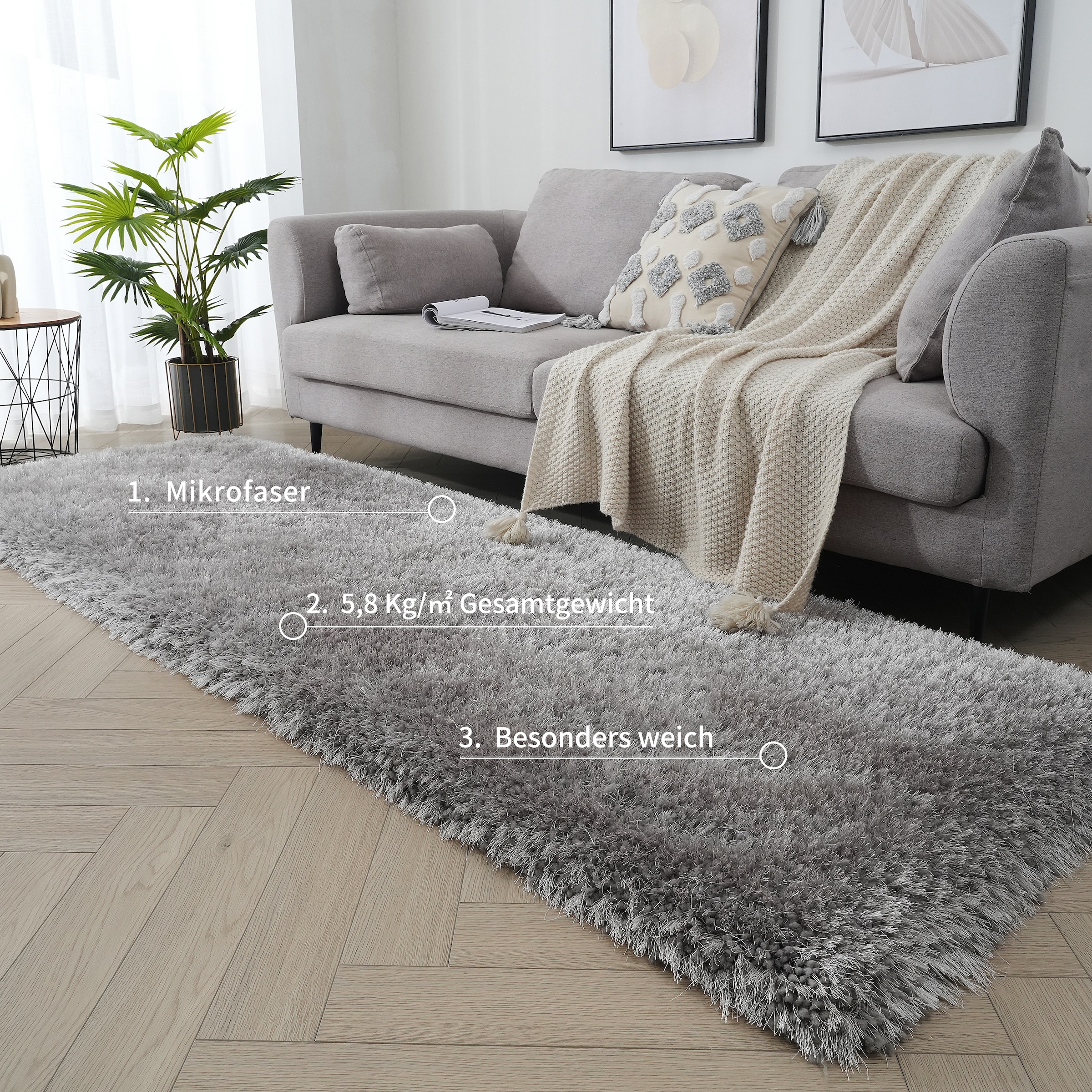 GOODproduct Tapis de sol à poils longs »Micro exclusiv Teppich, sehr hoher Flor, weich durch Mikrofaser« Rectangulaire 78 mm Höhe weich, Microfaser, unifarben, Schlafzimmer, Wohnzimmer, Esszimmer