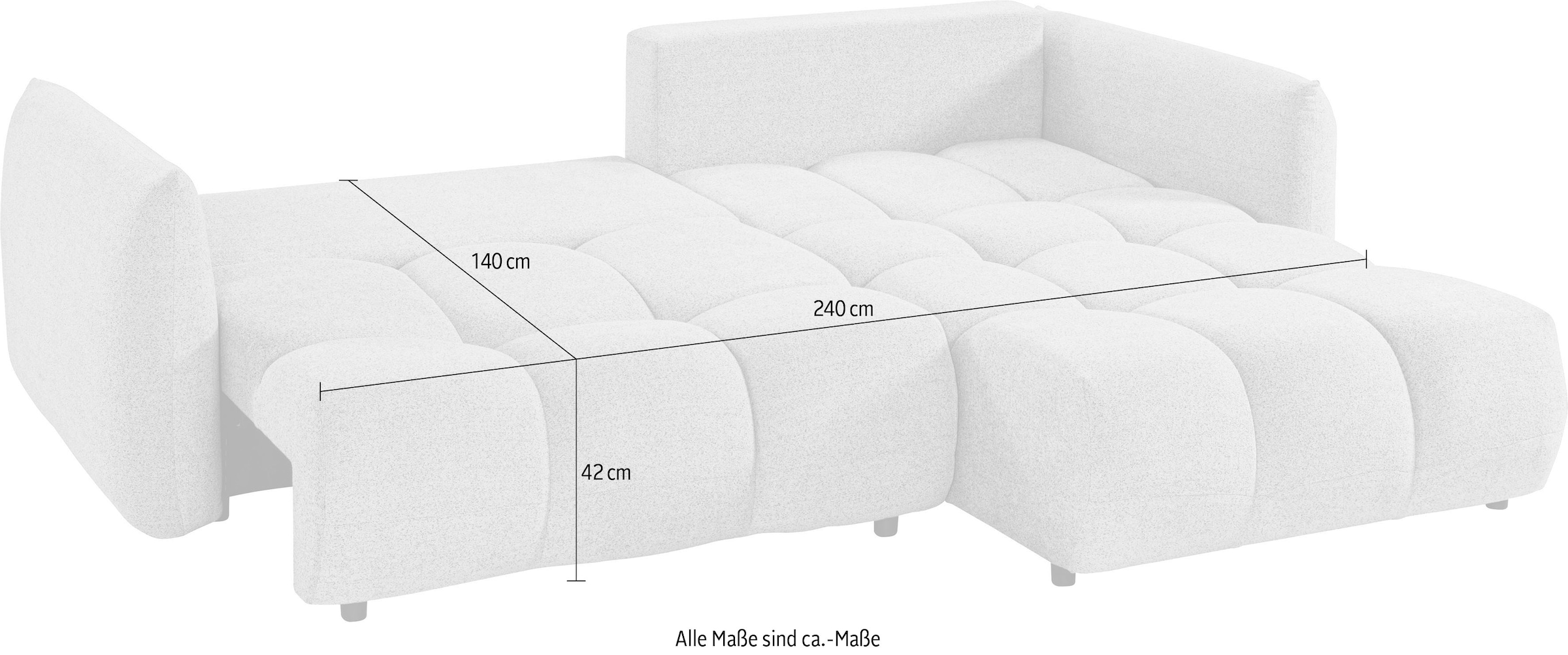 exxpo - sofa fashion Canapé d'angle »Livonia, B/T: 260/187, modern & praktisch für kleine Räume« Mit Bettfunktion & Bettkasten,hoher Sitzkomfort,inkl. Steppung, L-Form