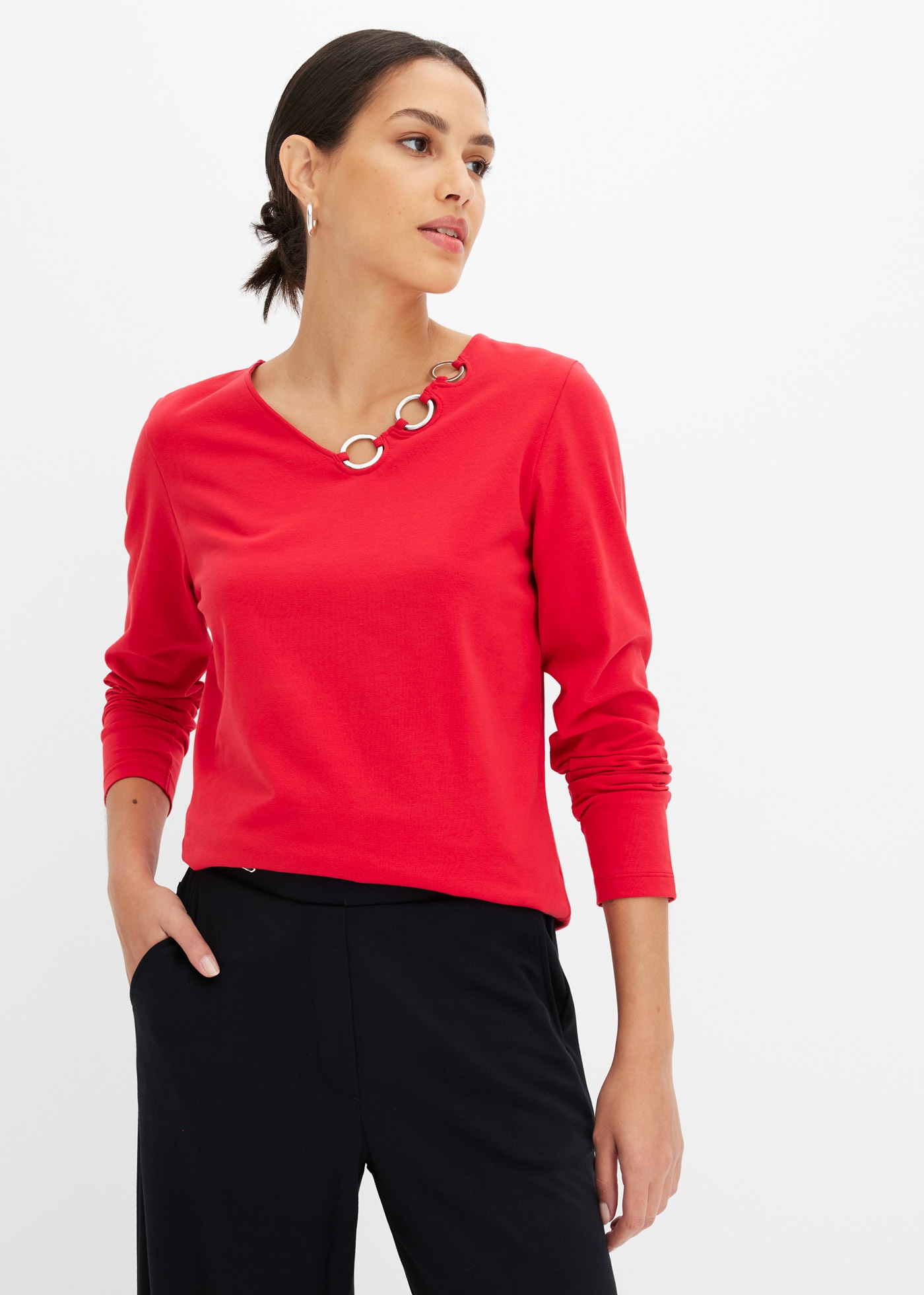 Image of bonprix Langarmshirt bequeme Passform, Langarm, tolle Ösen-Details