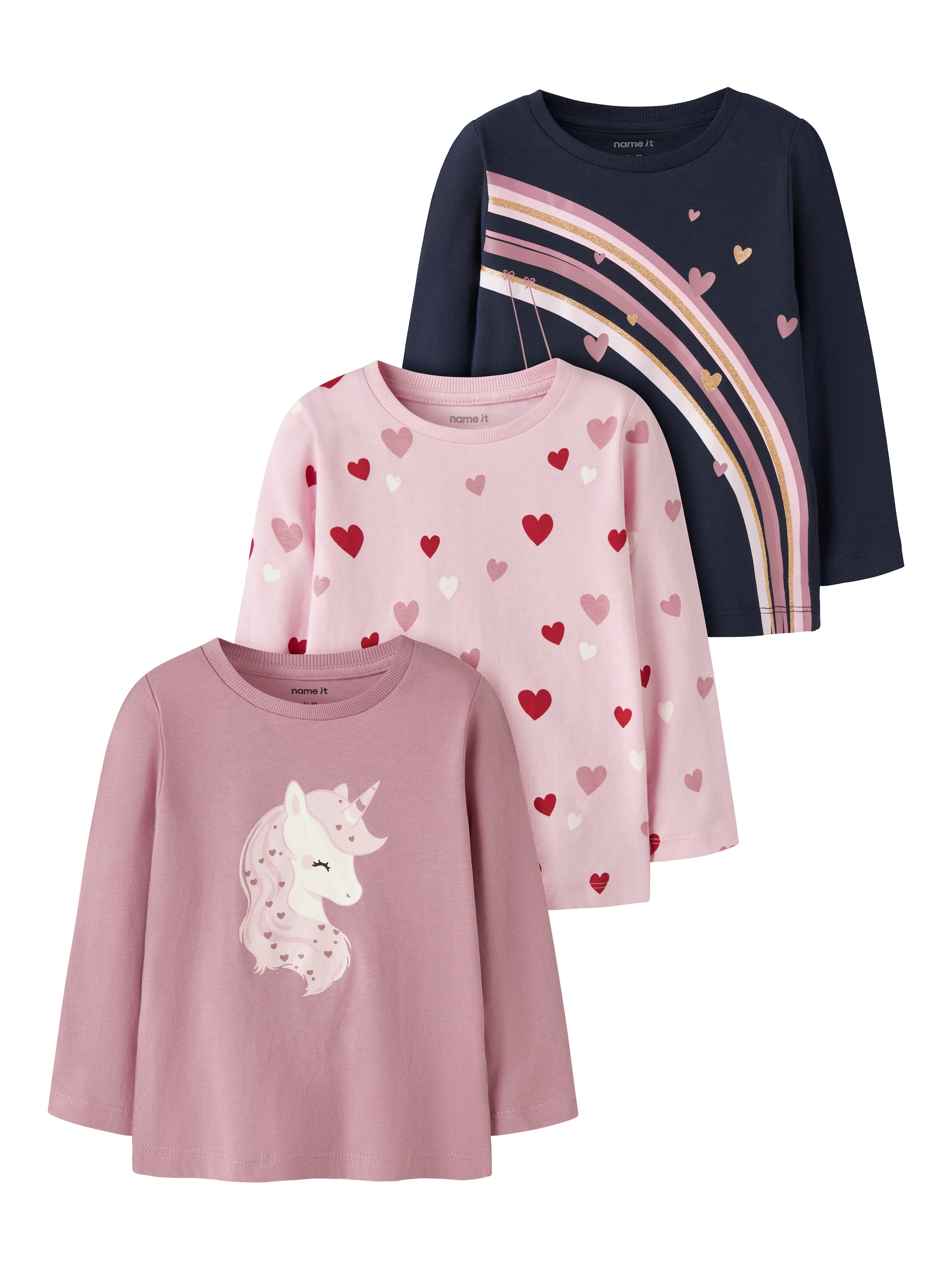 Image of Name It Langarmshirt "NMFNIA 3P LS TOP" Packung, 3 Baumwolle, regular fit