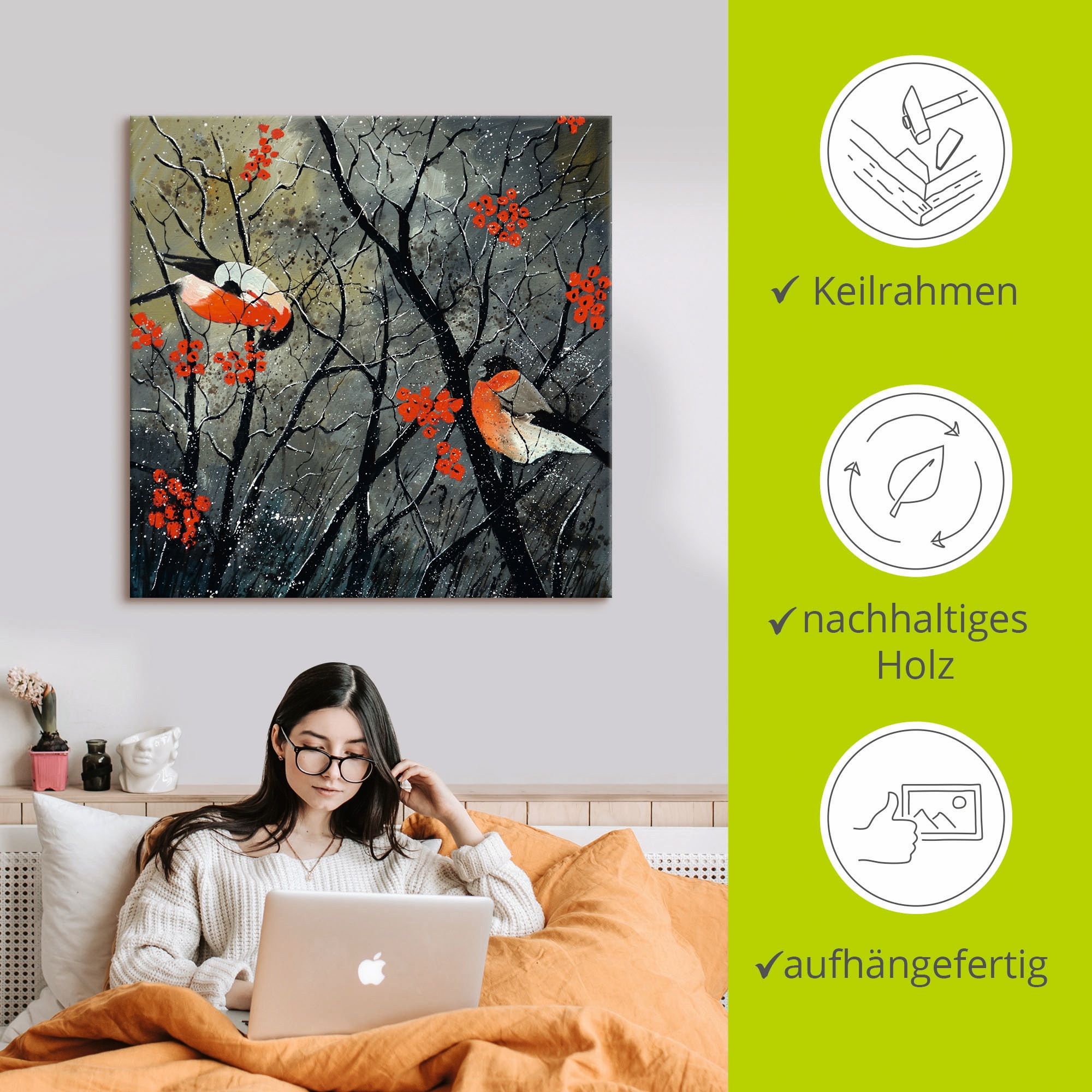 Artland Wandbild »rote Vögel im Winter«, Vögel, (1 St.), als Alubild, Outdoorbild, Leinwandbild, Wandaufkleber, versch. Grössen