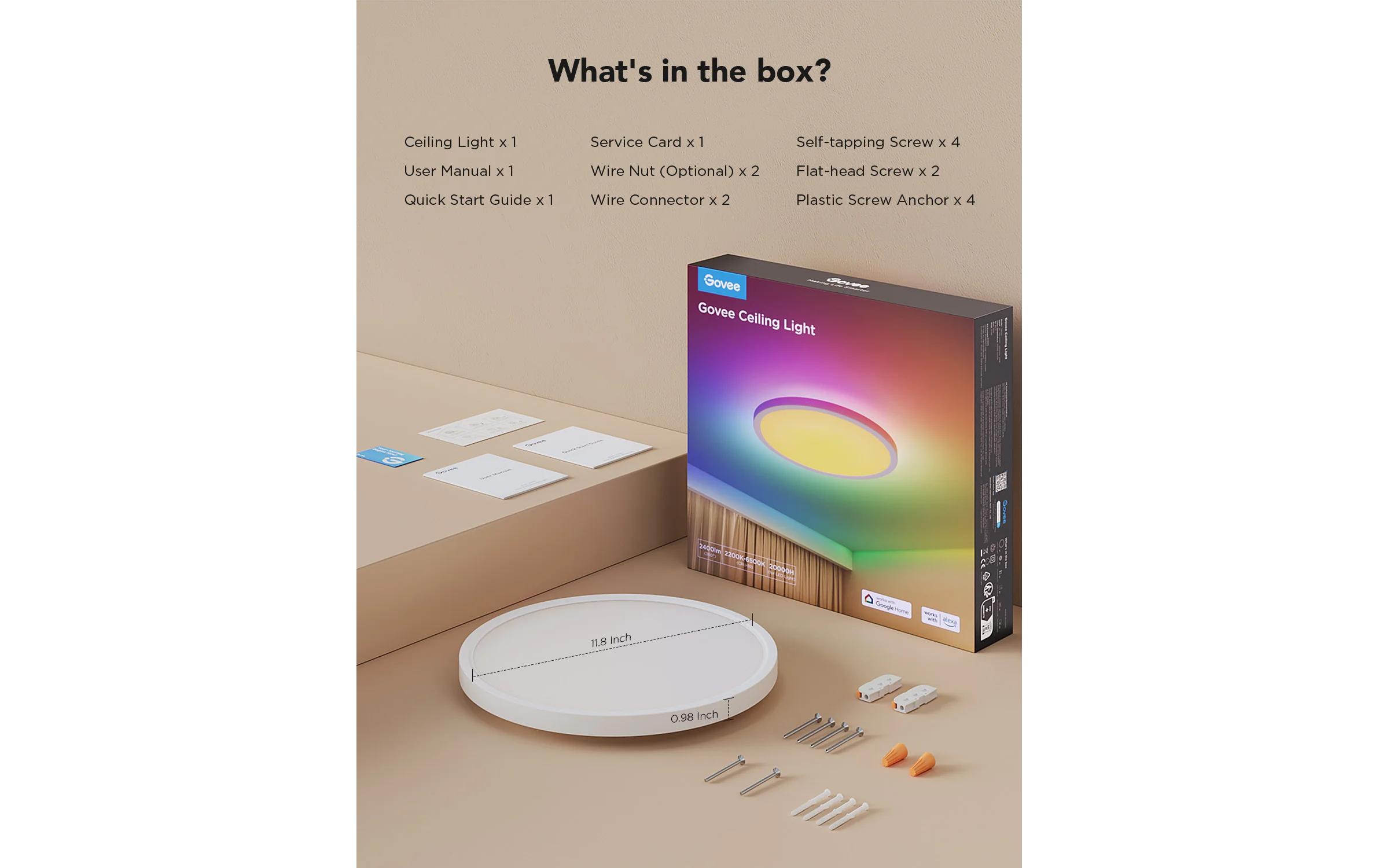 Govee Lampe LED intelligente »30 cm, 24 W, 2400 lm, RGBWW + RGBIC«