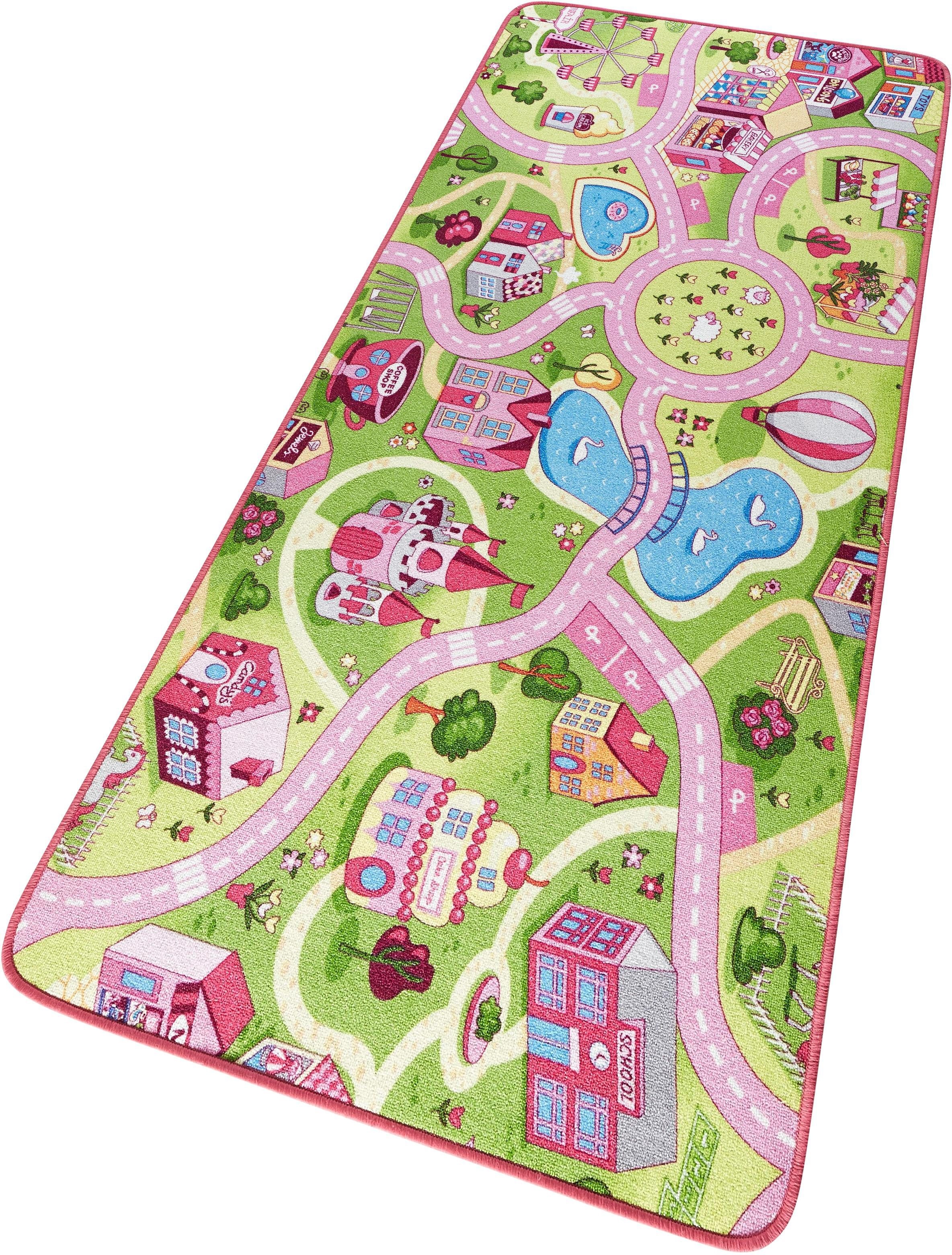 Image of HANSE Home Kinderteppich »Sweettown«, rechteckig, 7 mm Höhe, Robust Strassen Spielunterlage, Kurzflor, Kinderzimmer, Strapazierfähig, Pflegeleicht, Rosa bei Ackermann Versand Schweiz