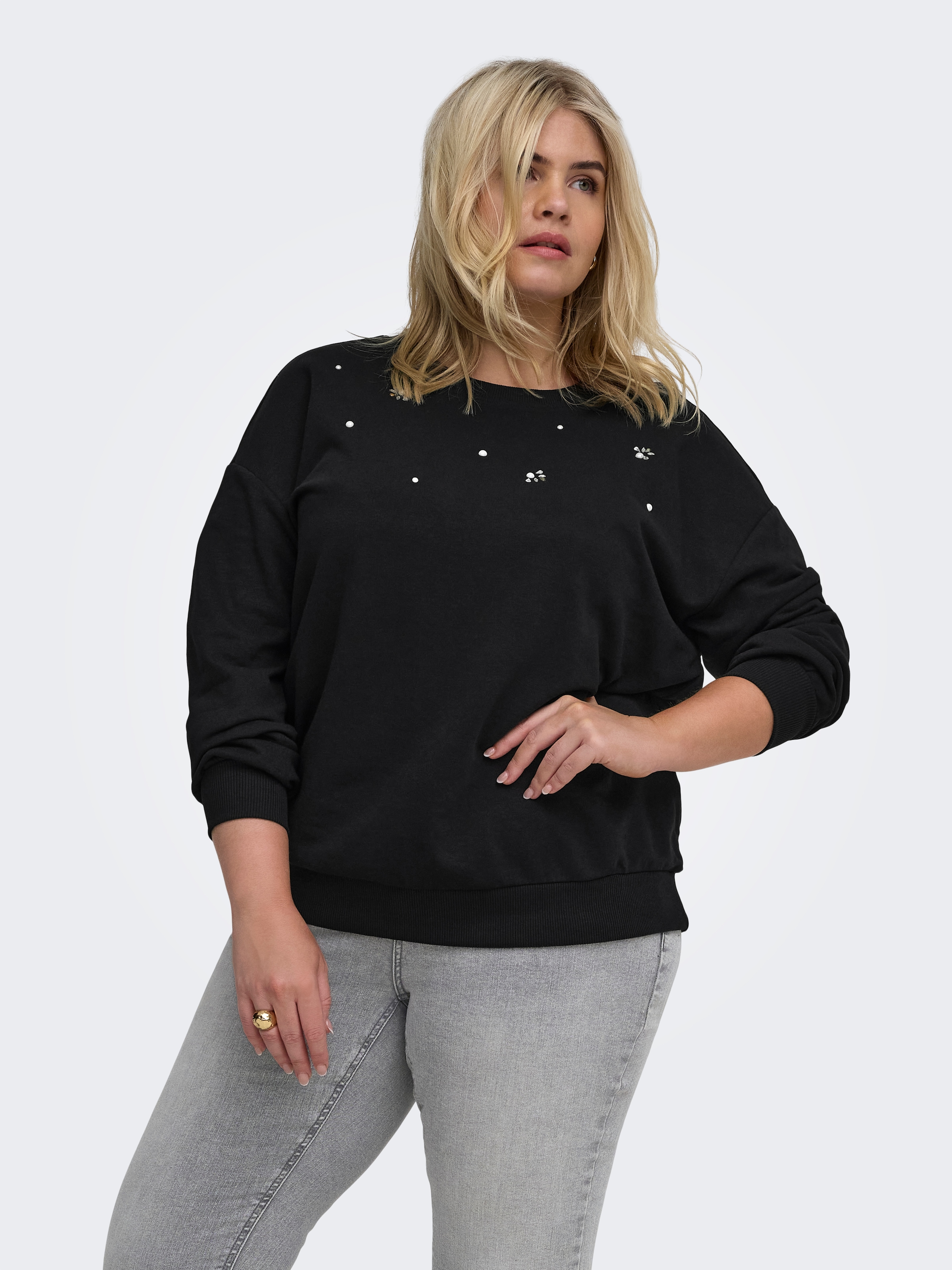 Image of ONLY CARMAKOMA Sweatshirt "CARAMBER L/S O-NECK SWEAT JRS", Baumwollmischung