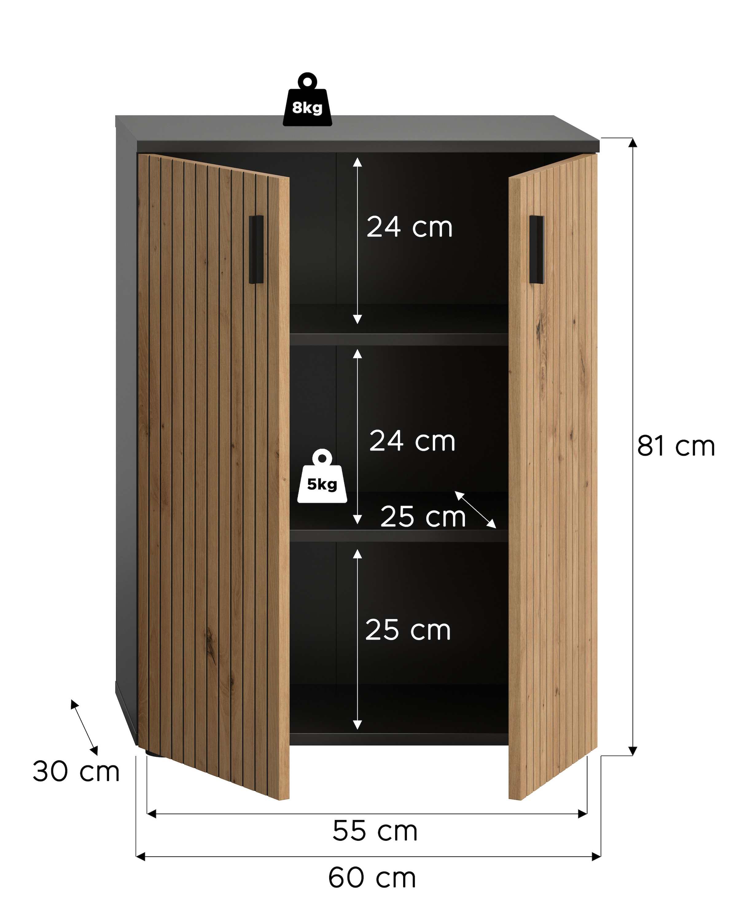 welltime Stauraumschrank »MANI, Höhe: 81 cm, Paneeloptik, 2 Türen, 3 Fächer« 1 Stk. tlg. Badezimmerschrank, Badschrank, Bad, Badezimmer