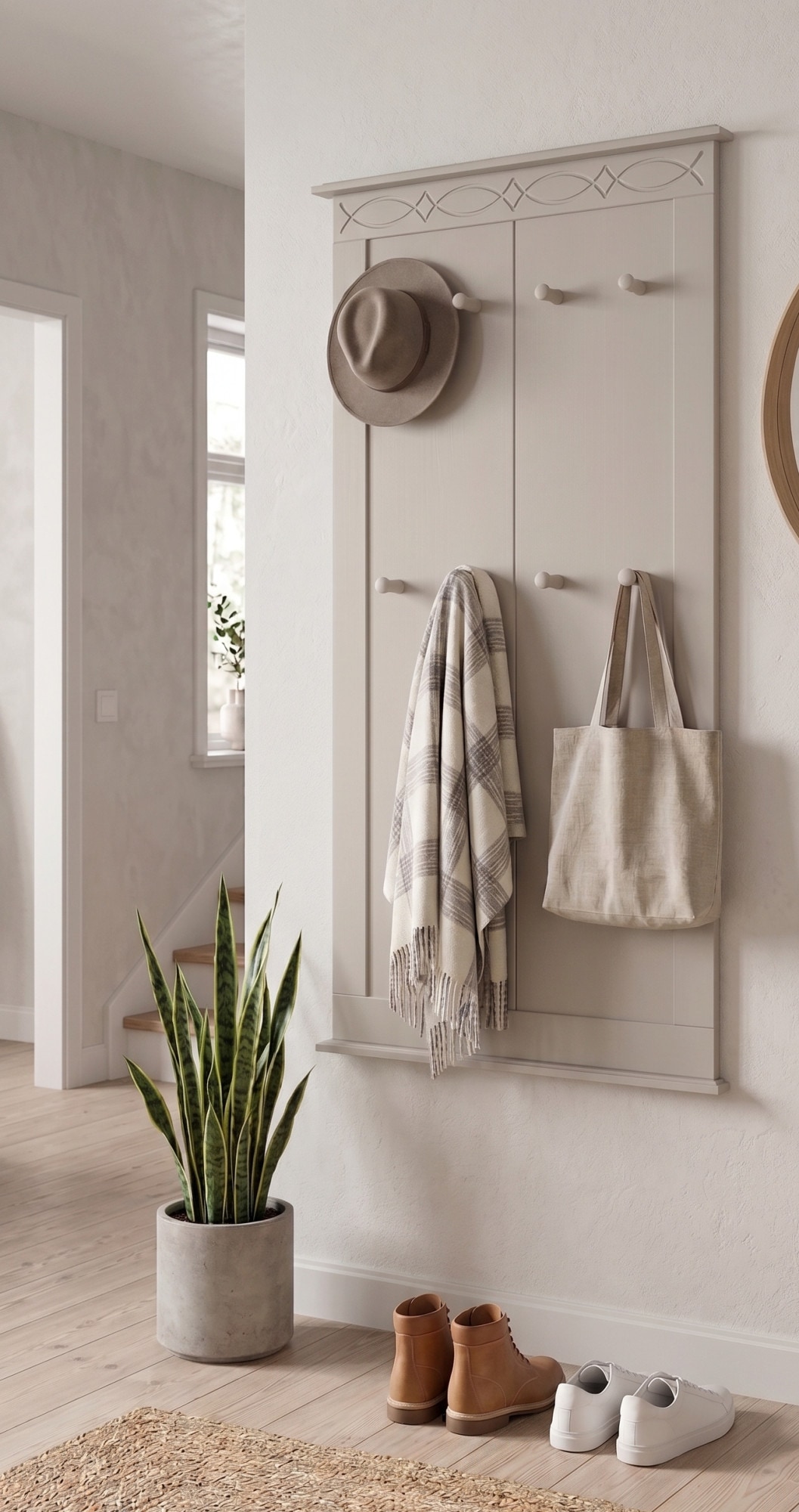 GOODproduct Panneau de vestiaire »Indra« L/P/H : 63/6/100 cm,  en pin massif, FSC®, 8 crochets, ornement discret