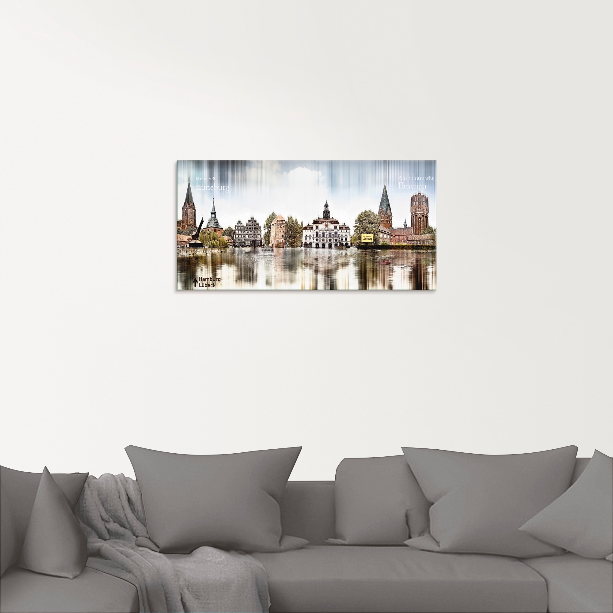 Artland Glasbild »Lüneburg Skyline Abstrakte Collage«, Deutschland, (1 St.), in verschiedenen Grössen