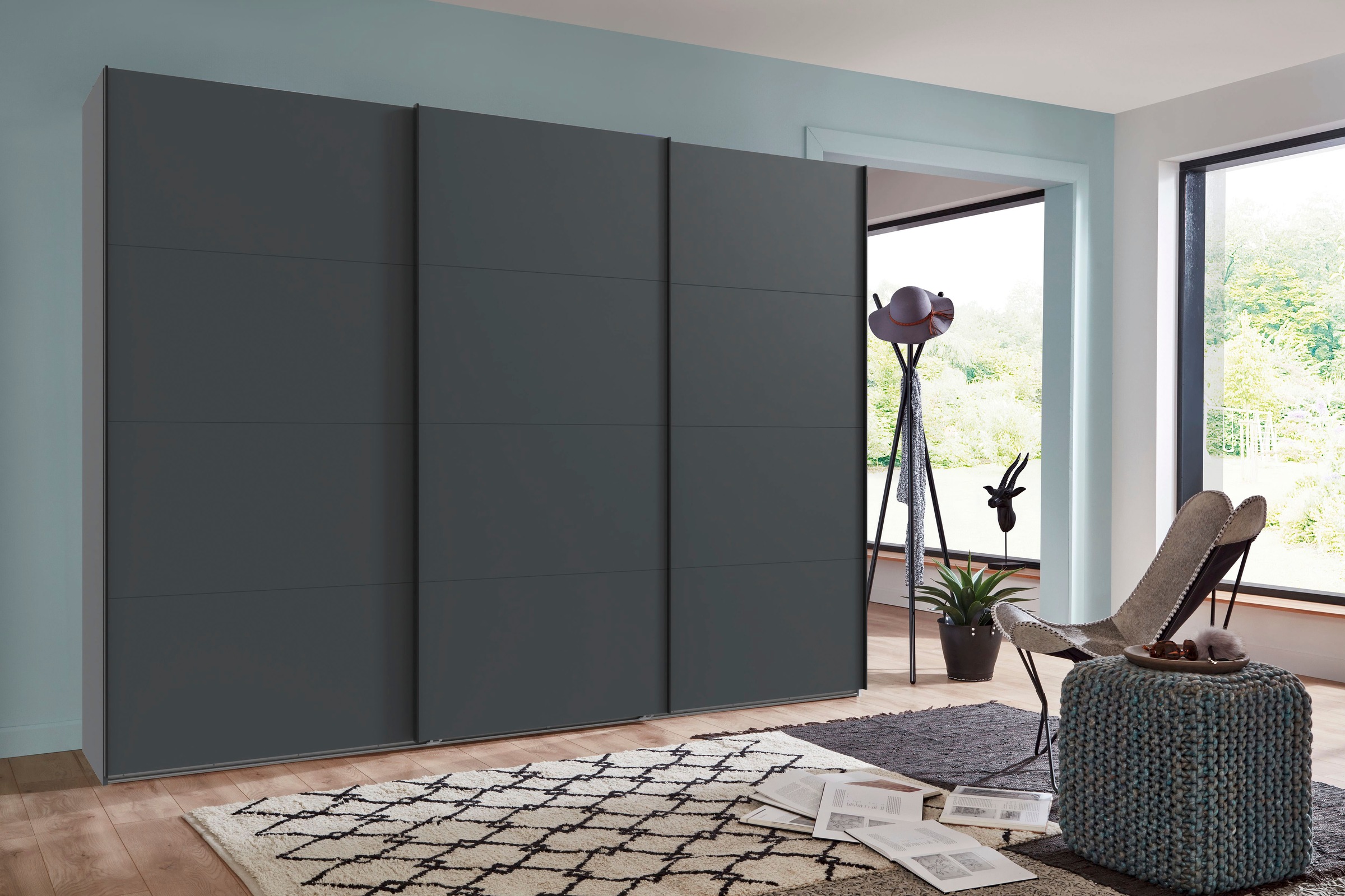 Wimex Schwebetürenschrank »Mugano, Made in Germany, Lieferung bis in Deine Etage und Stellort«, (wähle Deine Ausstattung: Basic oder Premium!), 3 Schwebetüren, grosse Grössen, mit oder ohne Spiegel, Metallgriffe