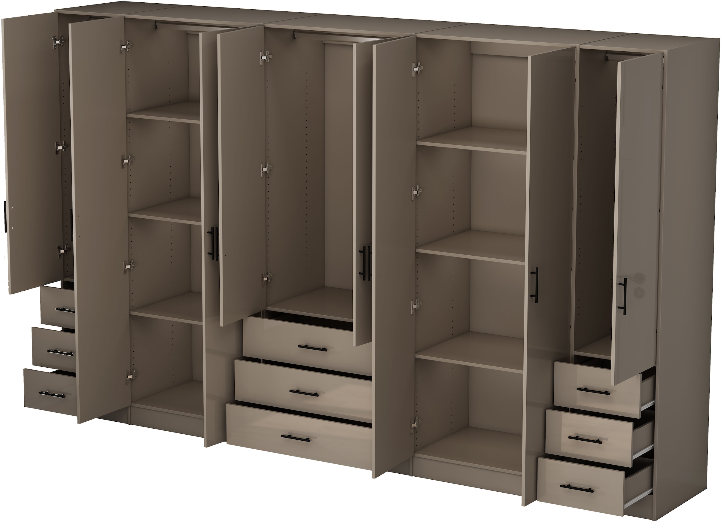 GOODproduct Kleiderschrank »Trento Schlafzimmerschrank Garderobe hochglanz« Schrank mit 8 Türen und 9 Schubladen, hochglänzende Fronten