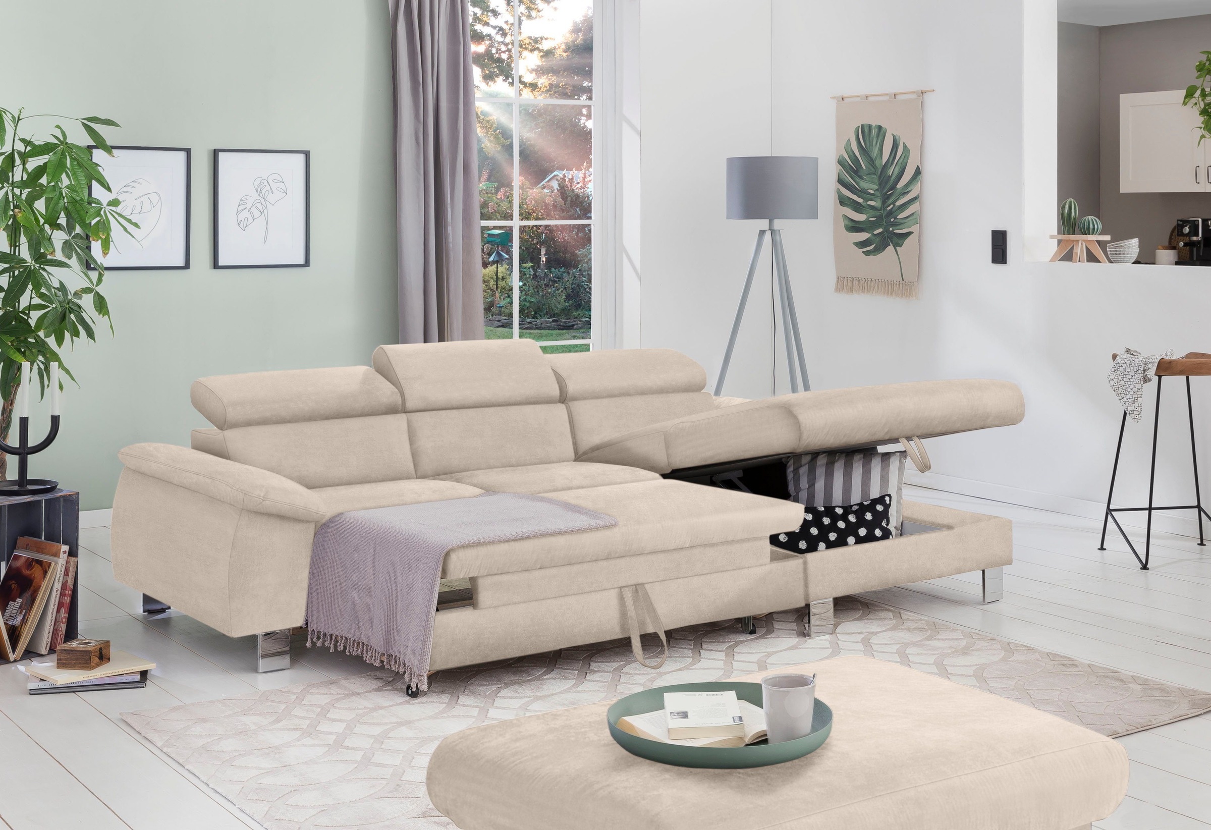 COTTA Polstergarnitur »Komaris L-Form«, (Set), Set bestehend aus: Ecksofa mit Kopfteilverstellung & Hocker