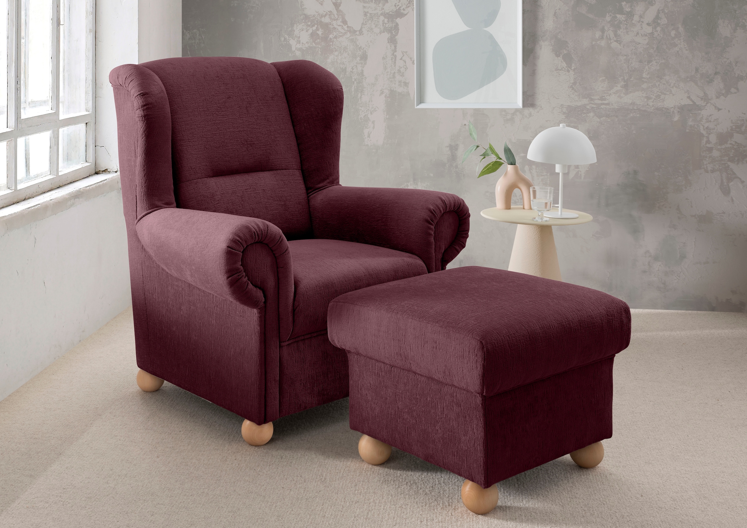 Home affaire Polstergarnitur »Torello Set: Ohrenbackensessel und Hocker« 2 tlg. tlg.